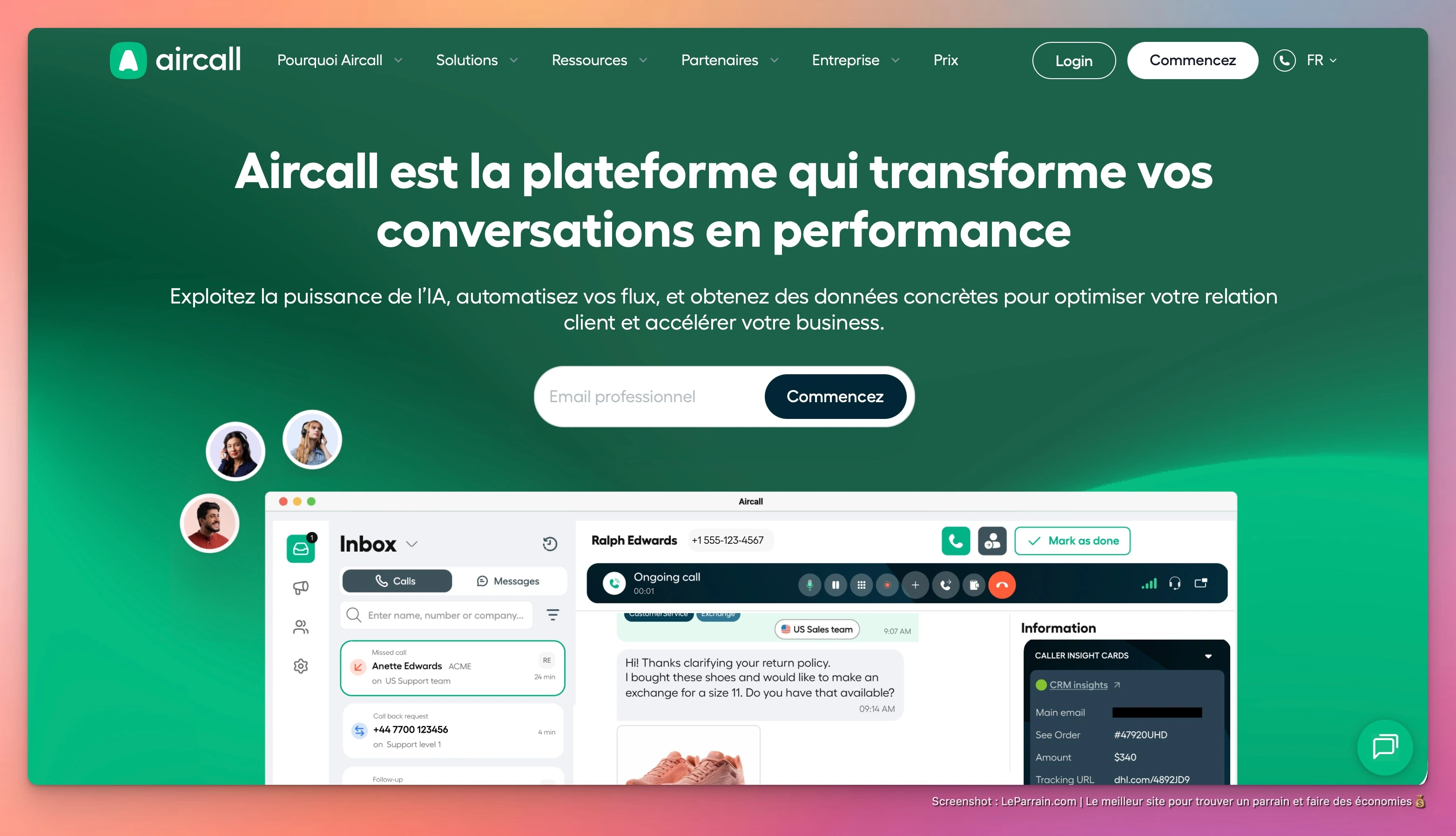 Capture d'écran 1 du programme de parrainage Aircall