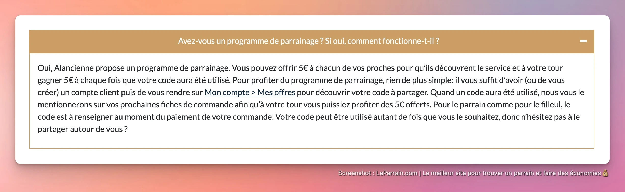 Capture d'écran 3 du programme de parrainage Alancienne