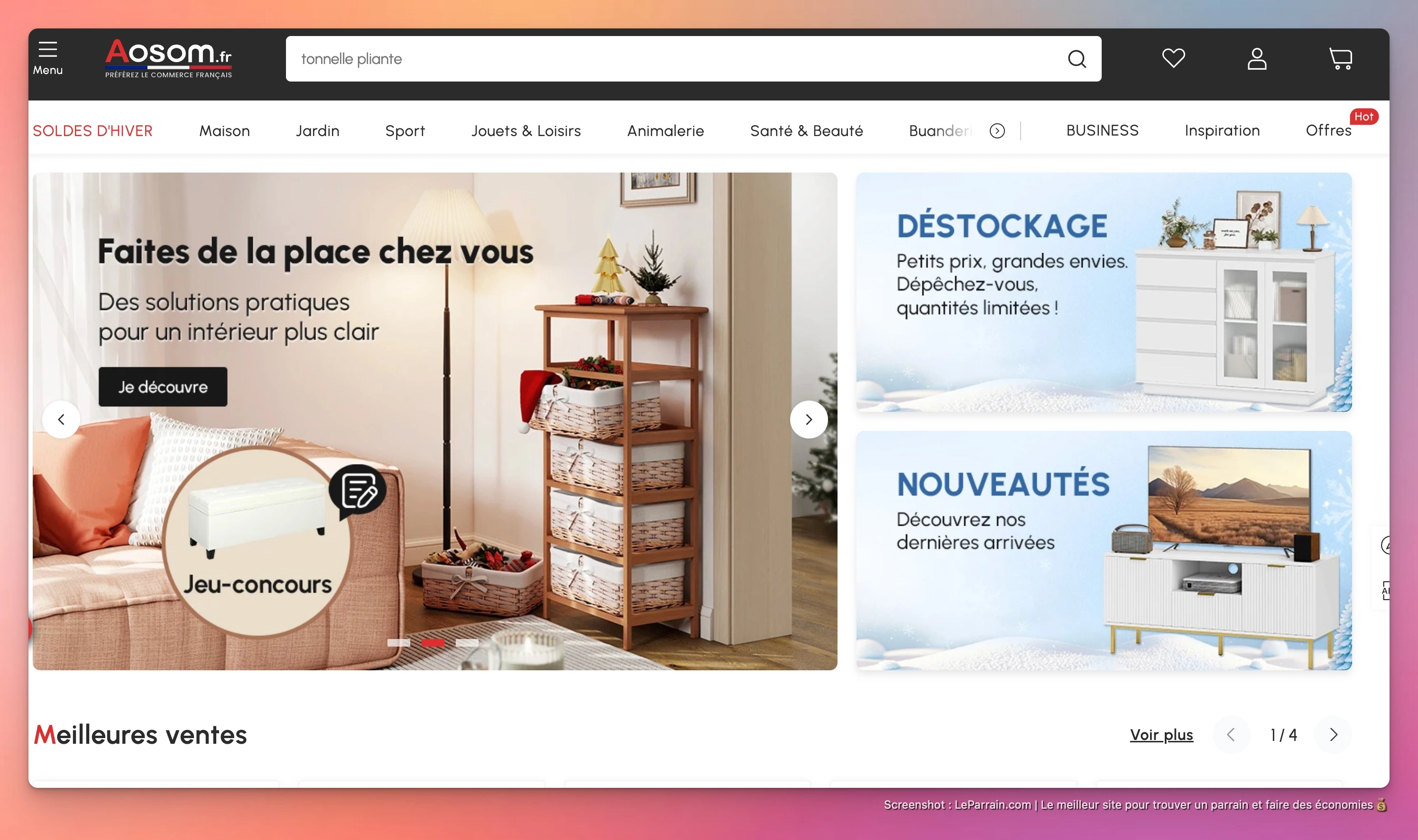 Capture d'écran 1 du programme de parrainage Aosom