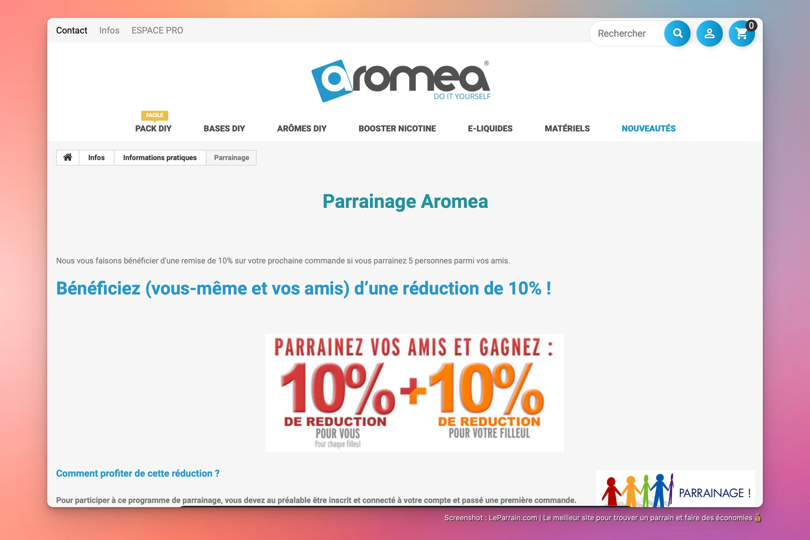 Capture d'écran 1 du programme de parrainage Aromea Liquide