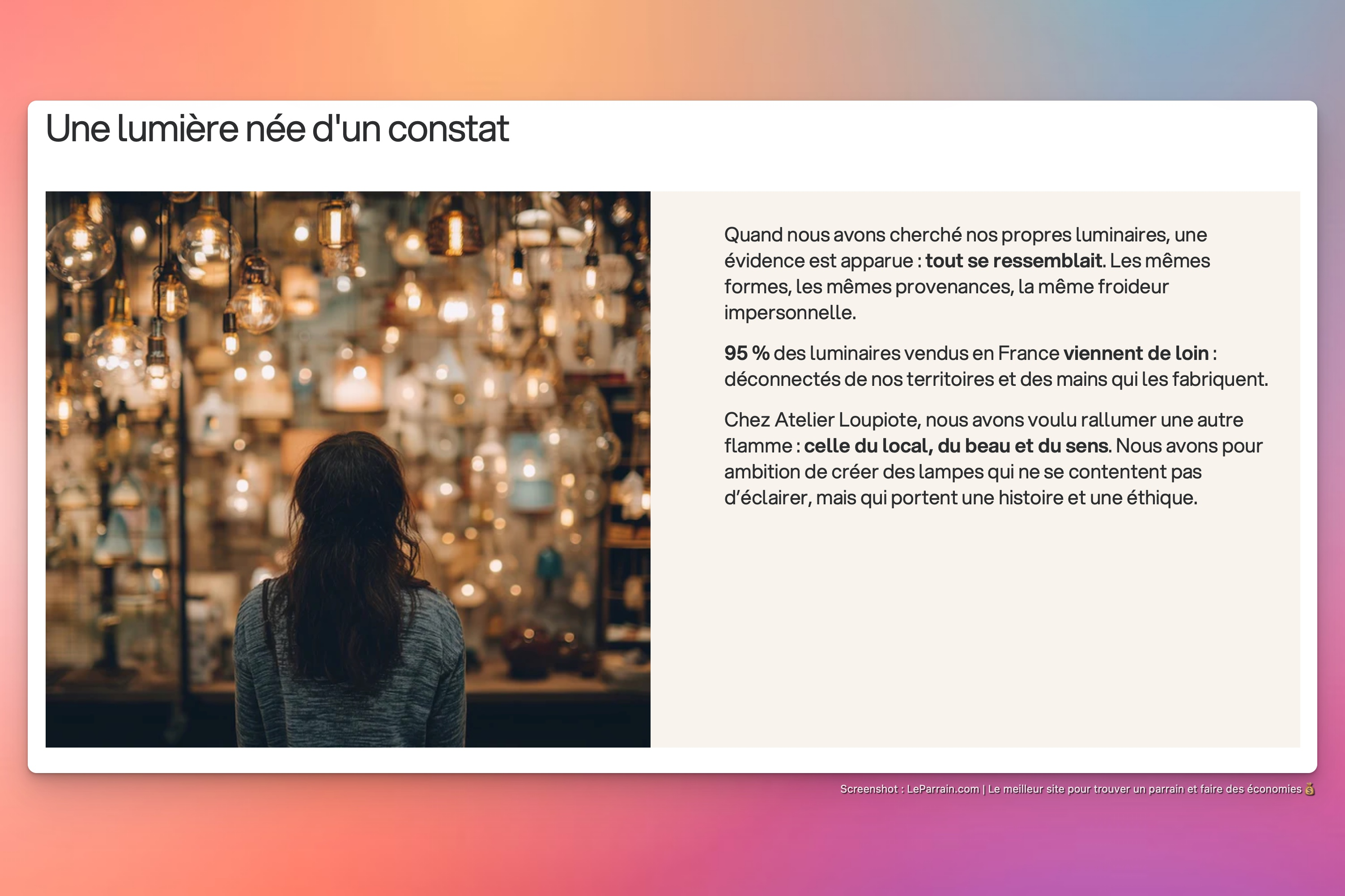 Capture d'écran 1 du programme de parrainage Atelier Loupiote