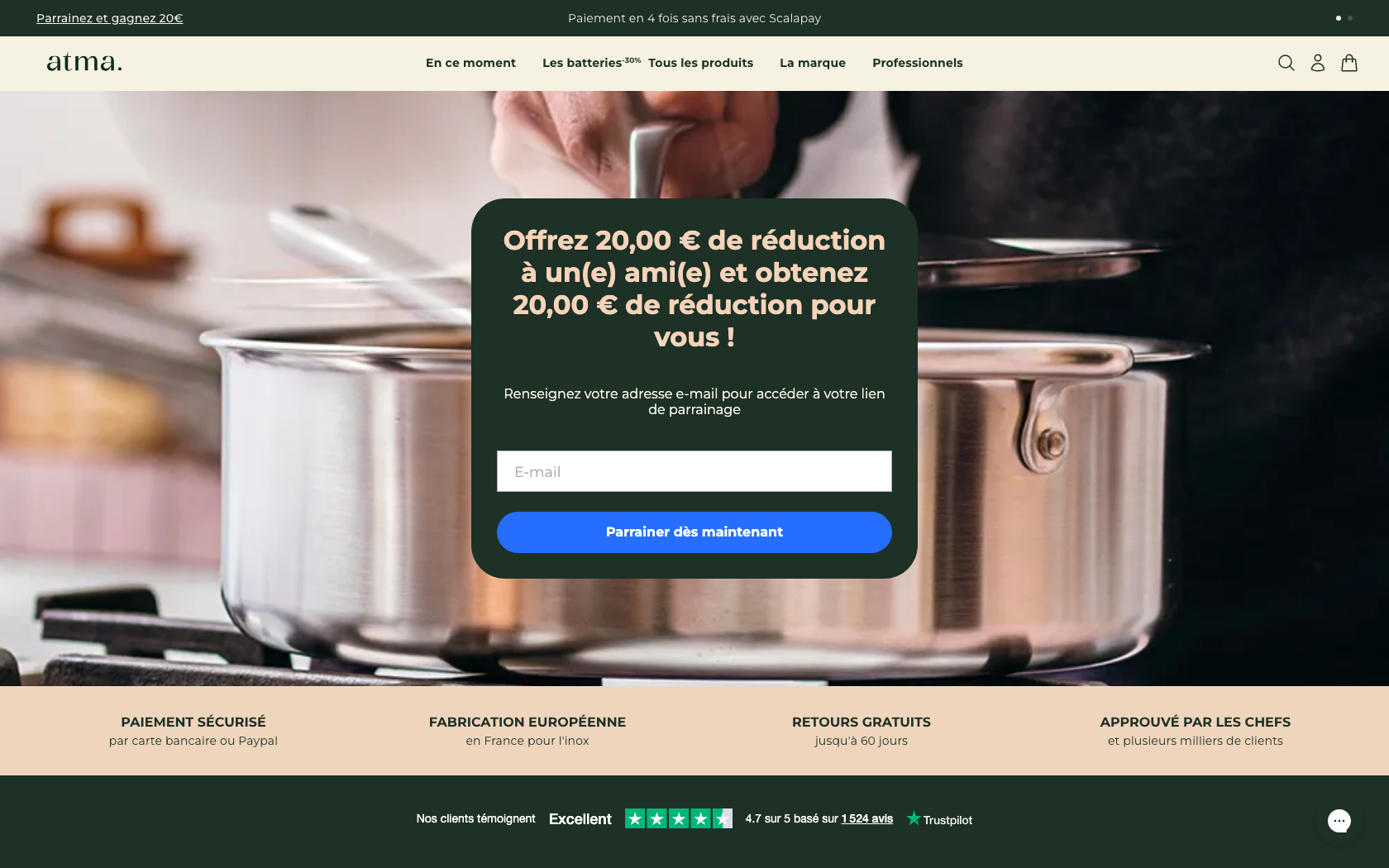Capture d'écran 3 du programme de parrainage Atma Kitchenware
