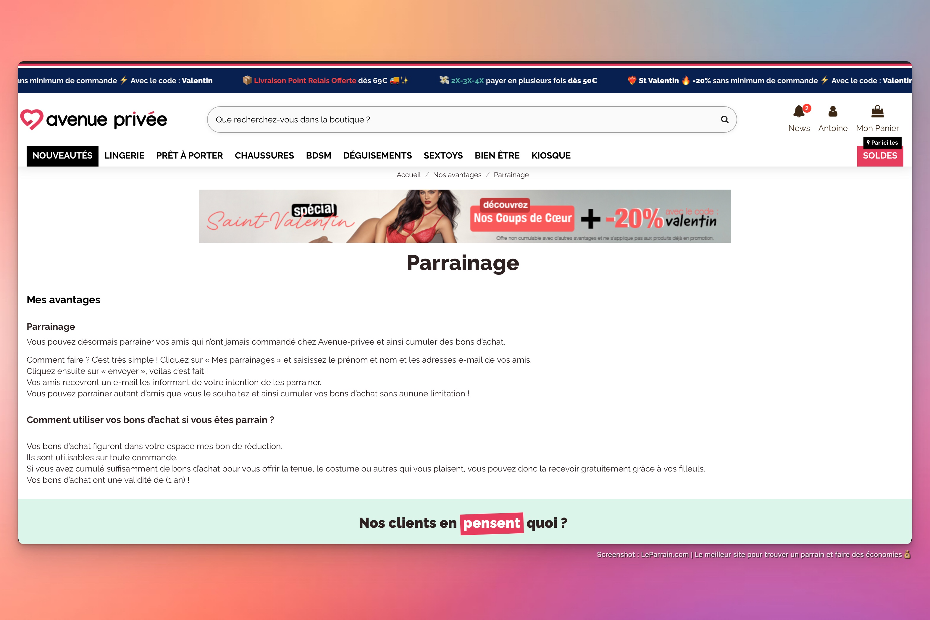 Capture d'écran 4 du programme de parrainage Avenue Privée