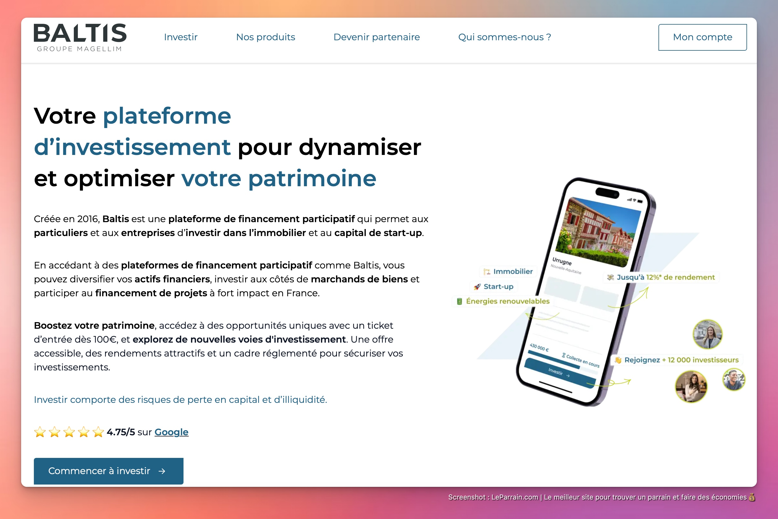 Capture d'écran 2 du programme de parrainage Baltis
