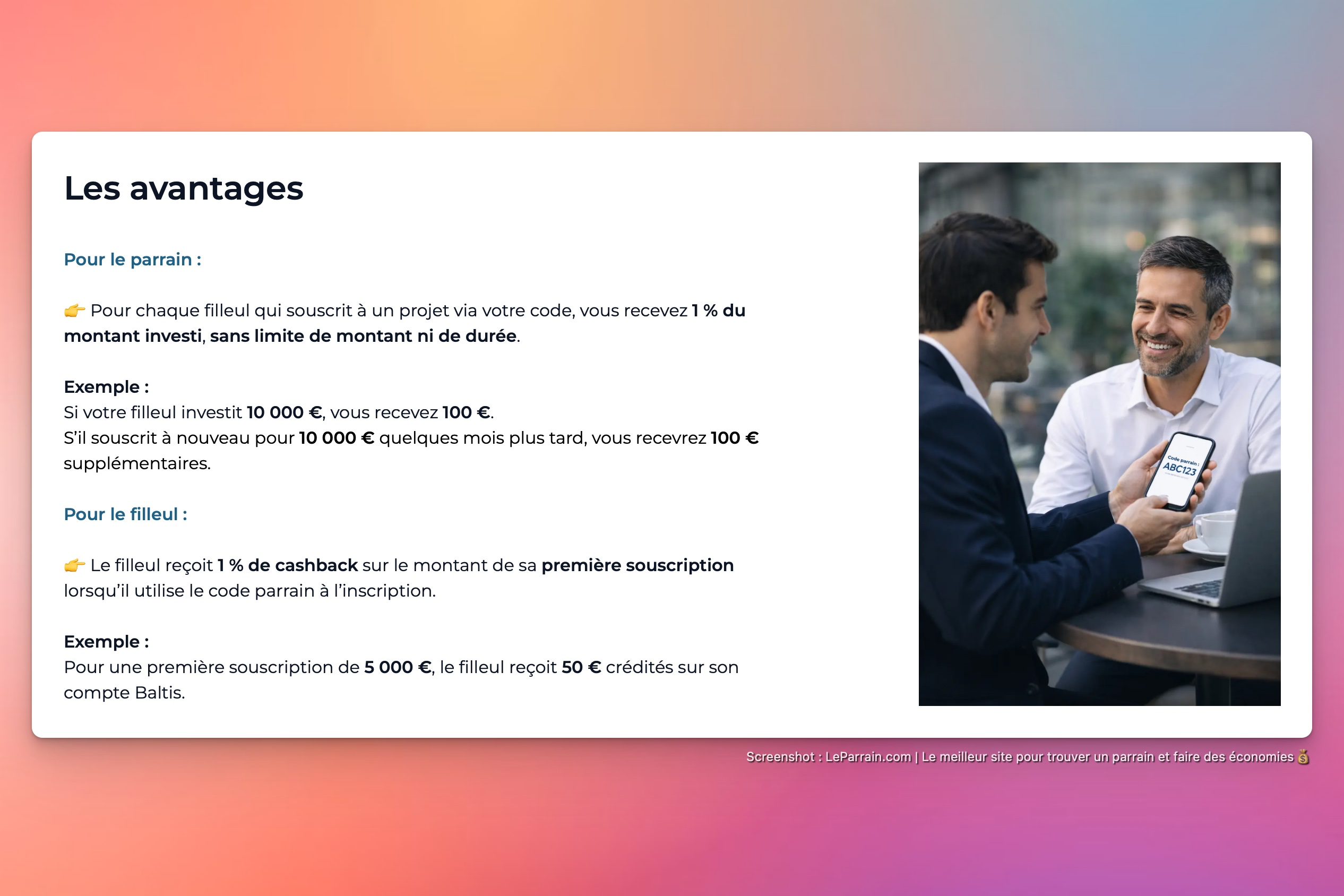 Capture d'écran 5 du programme de parrainage Baltis