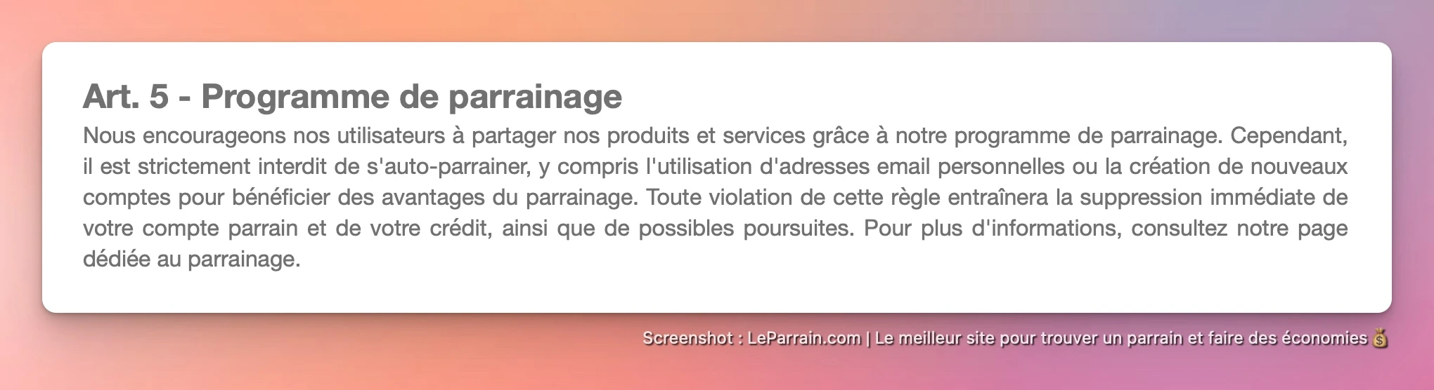 Capture d'écran 1 du programme de parrainage Bam Courses