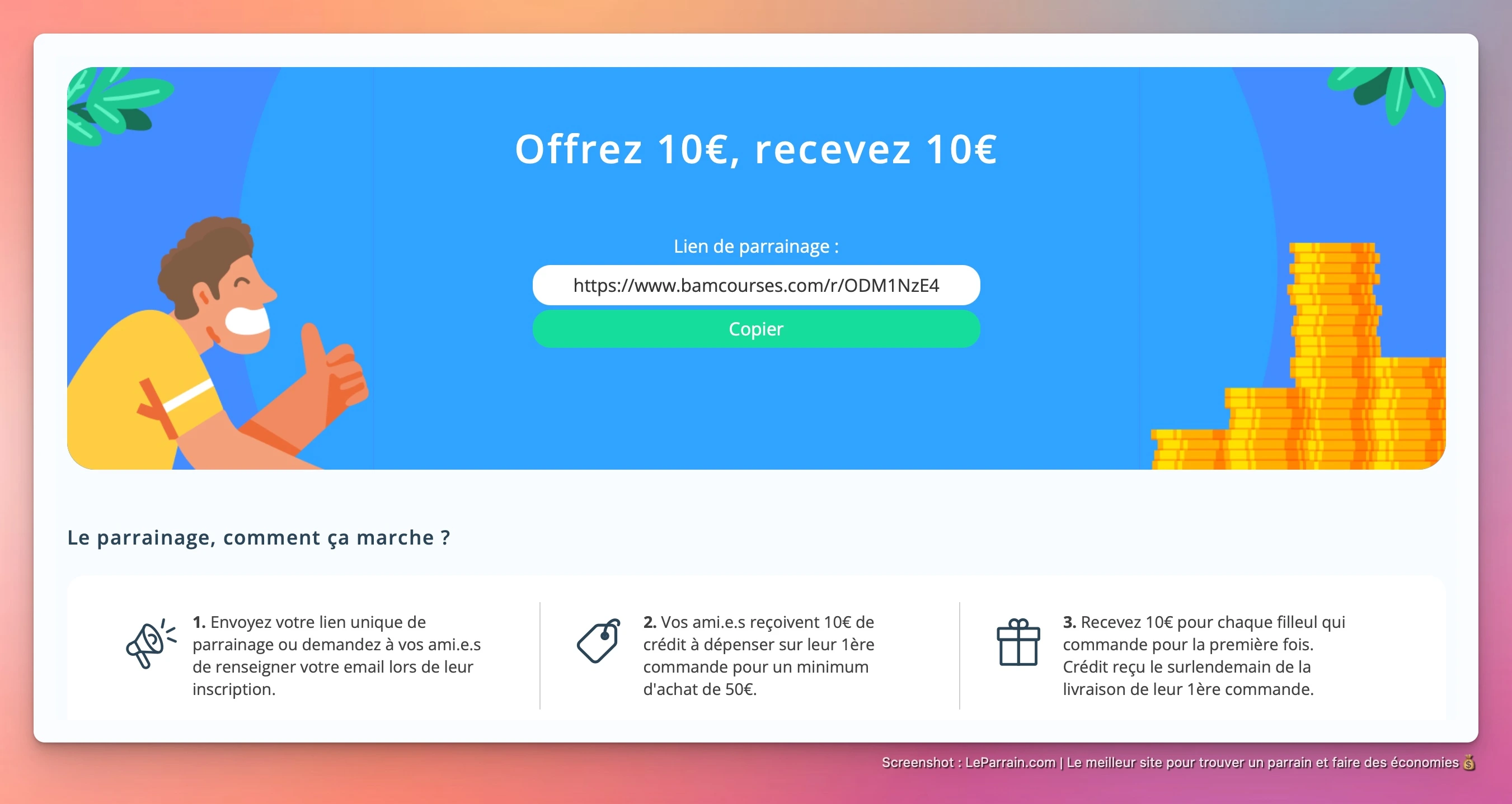 Capture d'écran 6 du programme de parrainage Bam Courses