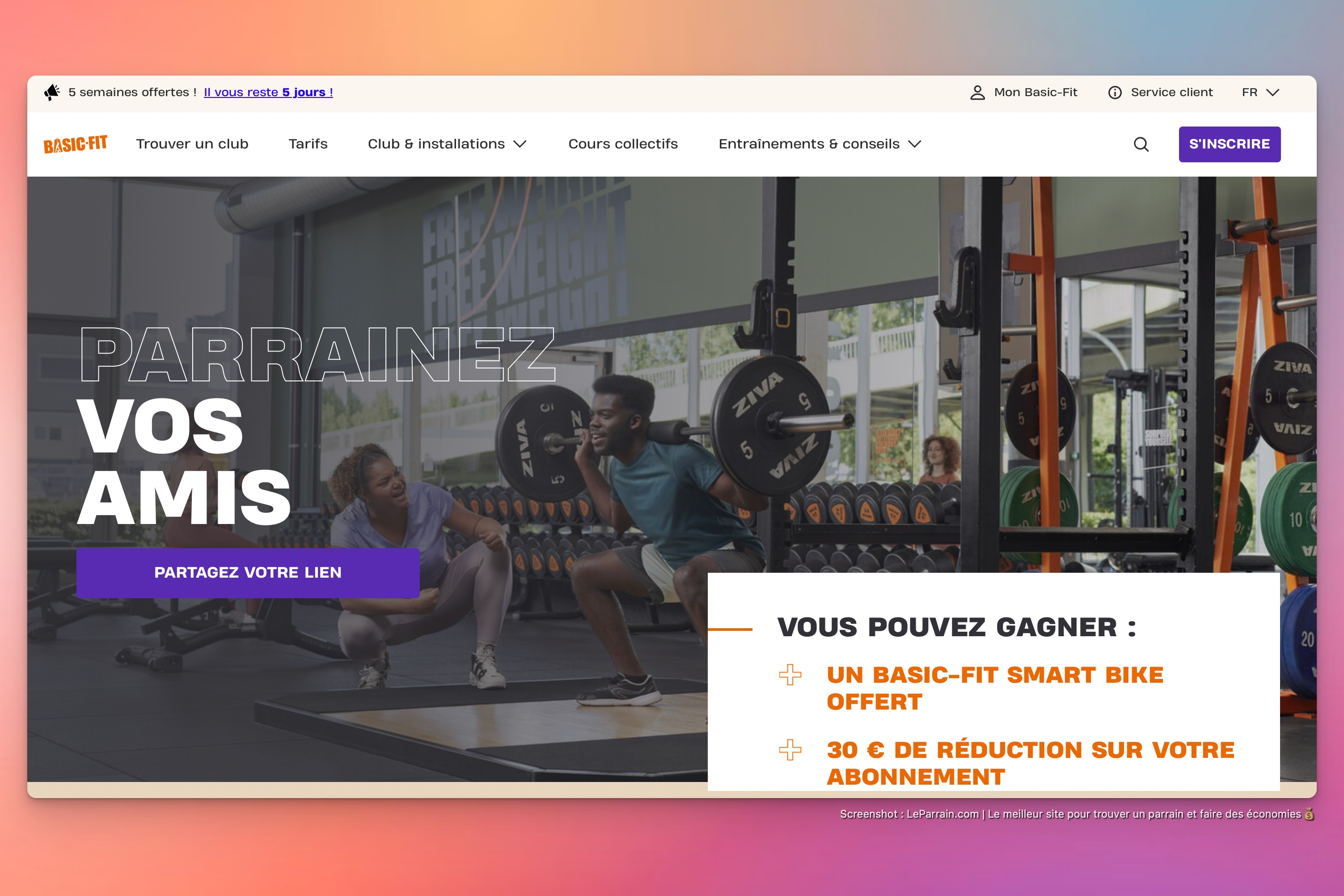Capture d'écran 1 du programme de parrainage Basic-Fit