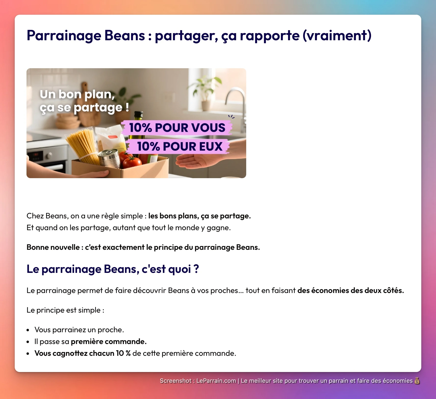 Capture d'écran 4 du programme de parrainage Beans Club