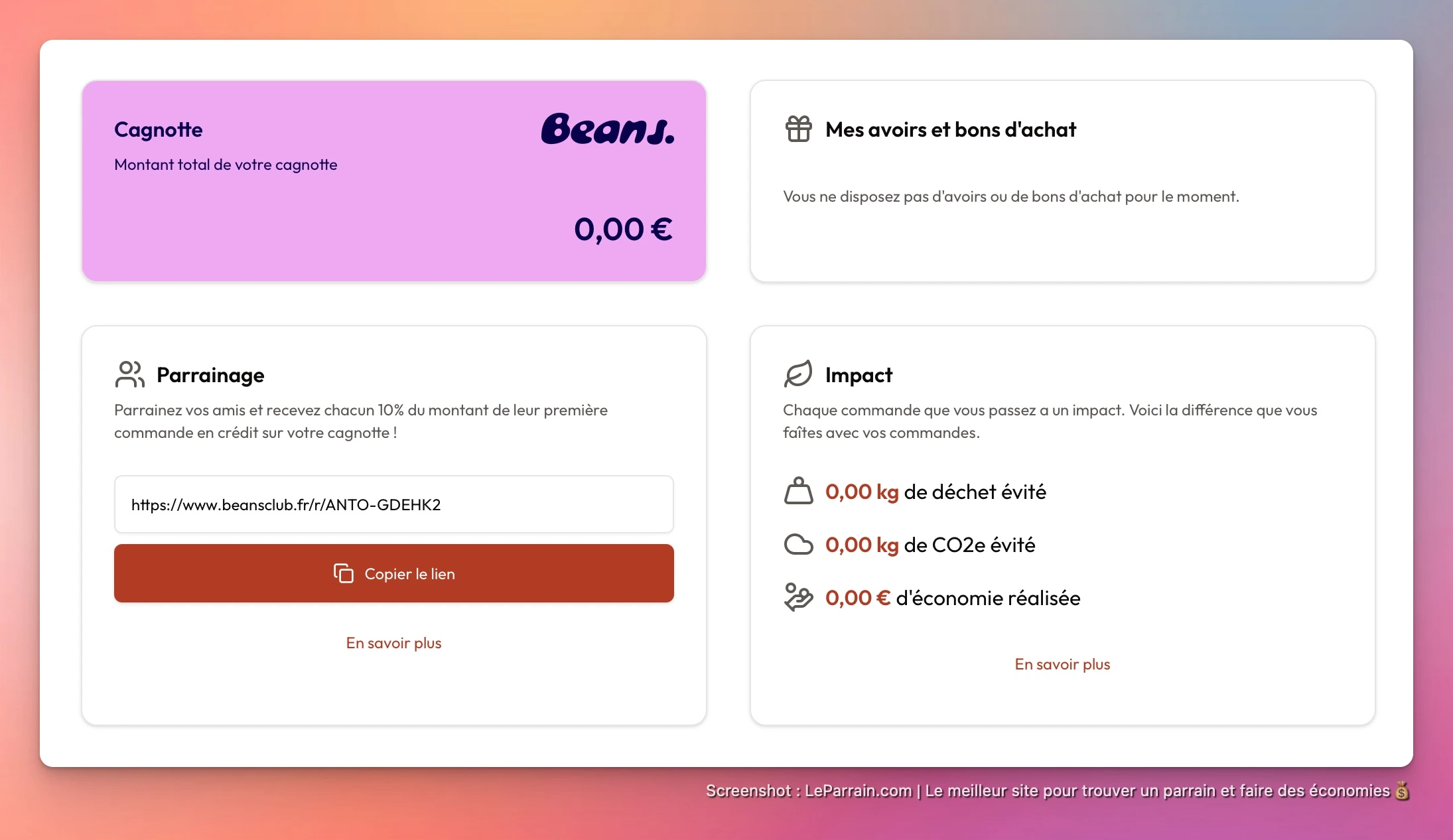 Capture d'écran 6 du programme de parrainage Beans Club