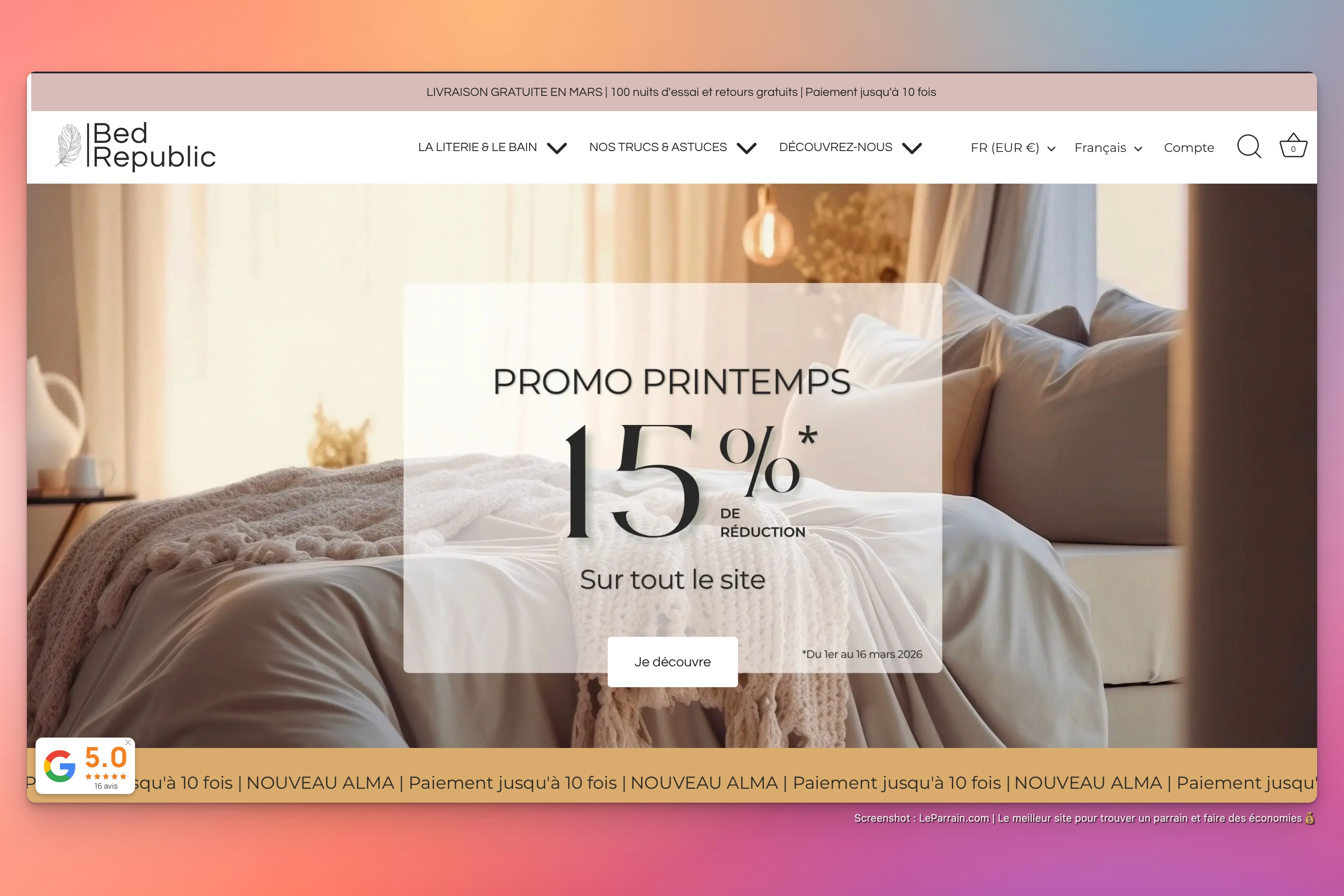 Capture d'écran 1 du programme de parrainage Bed Republic