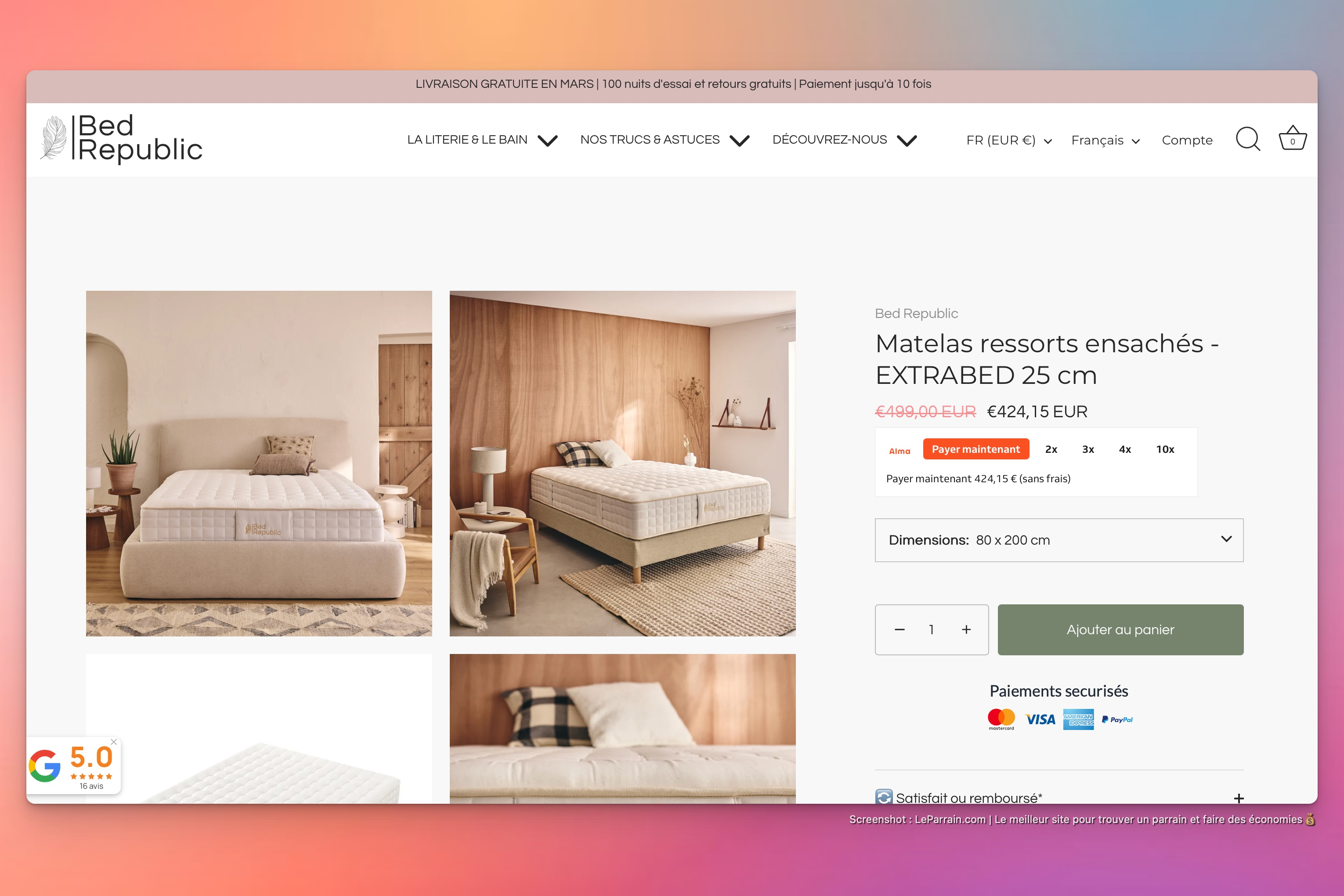 Capture d'écran 3 du programme de parrainage Bed Republic