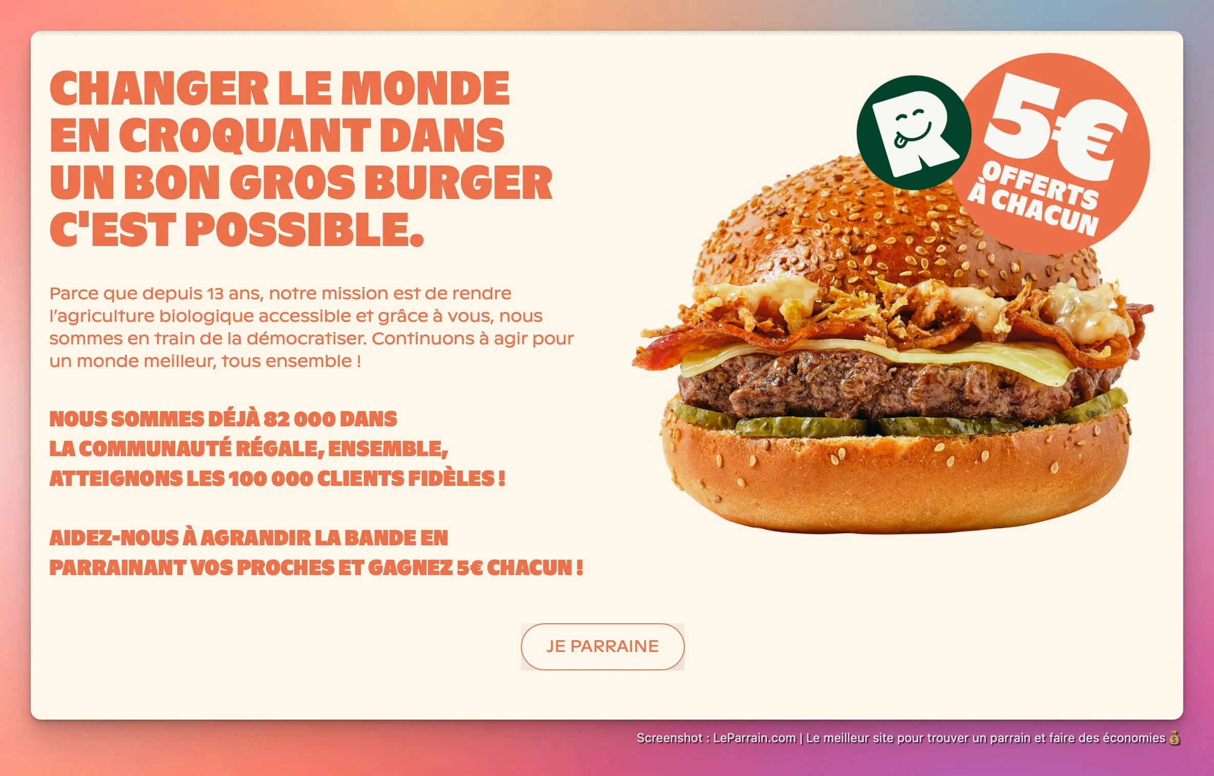 Capture d'écran 1 du programme de parrainage Bioburger