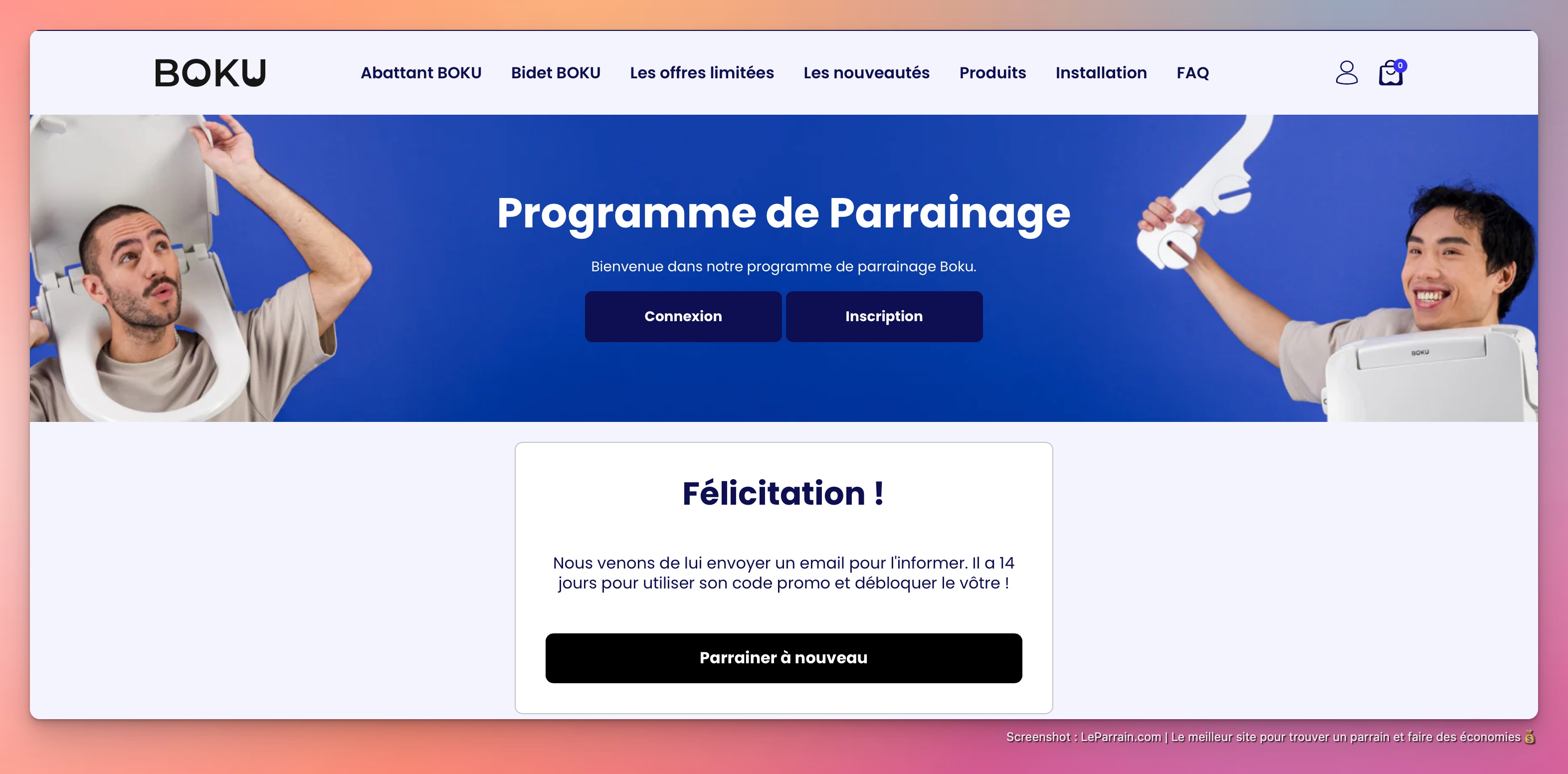 Capture d'écran 1 du programme de parrainage Boku