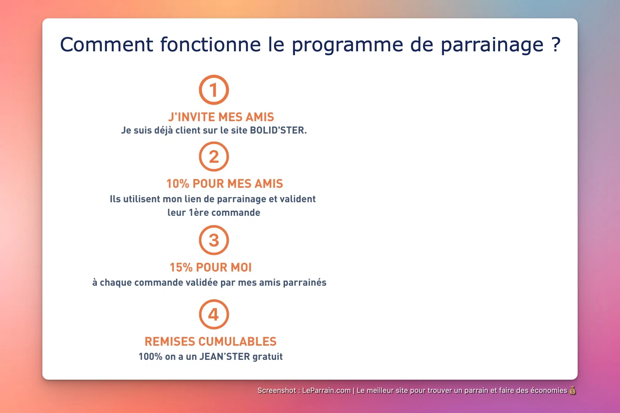 Capture d'écran 2 du programme de parrainage Bolid'ster