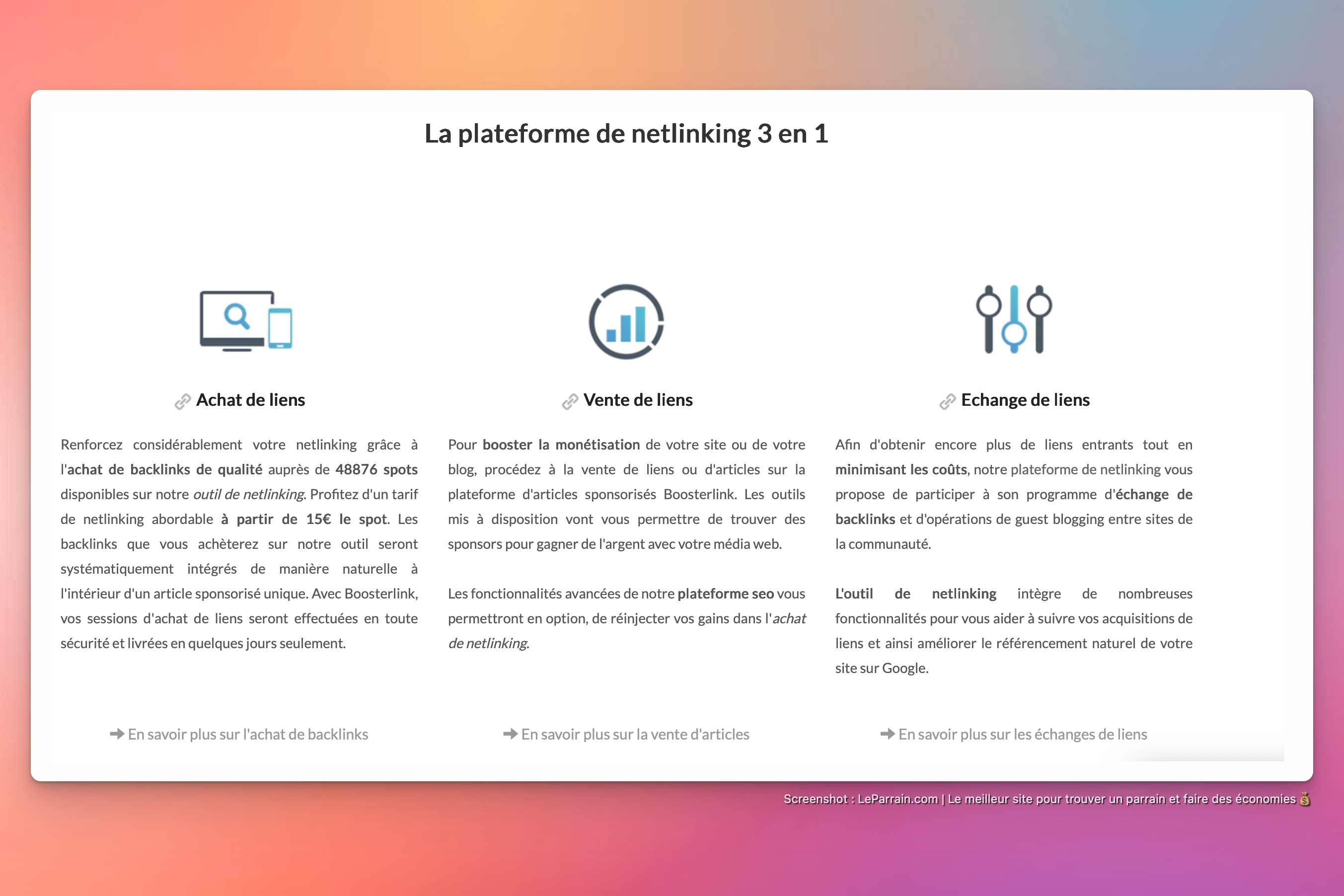 Capture d'écran 5 du programme de parrainage BoosterLink