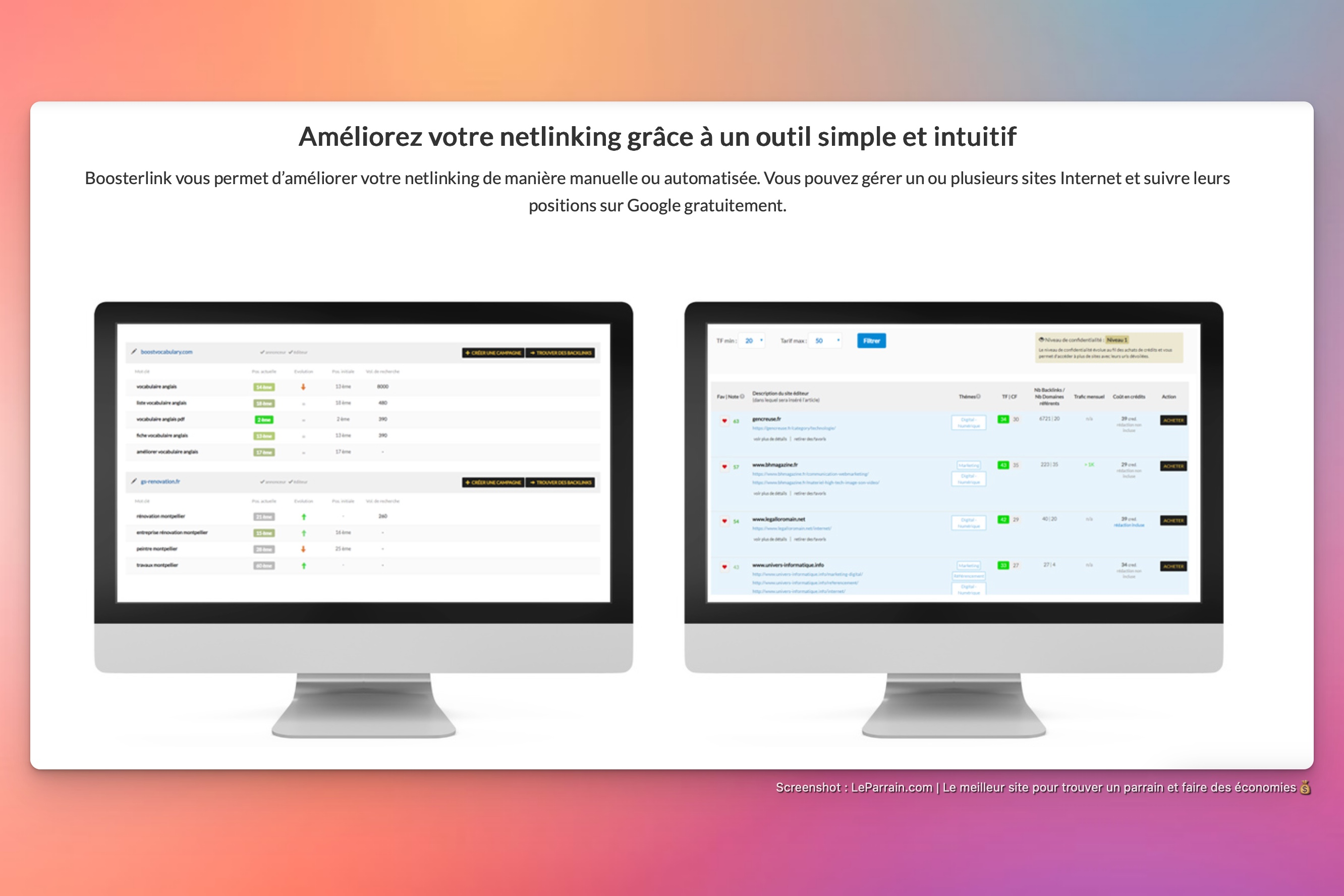 Capture d'écran 6 du programme de parrainage BoosterLink