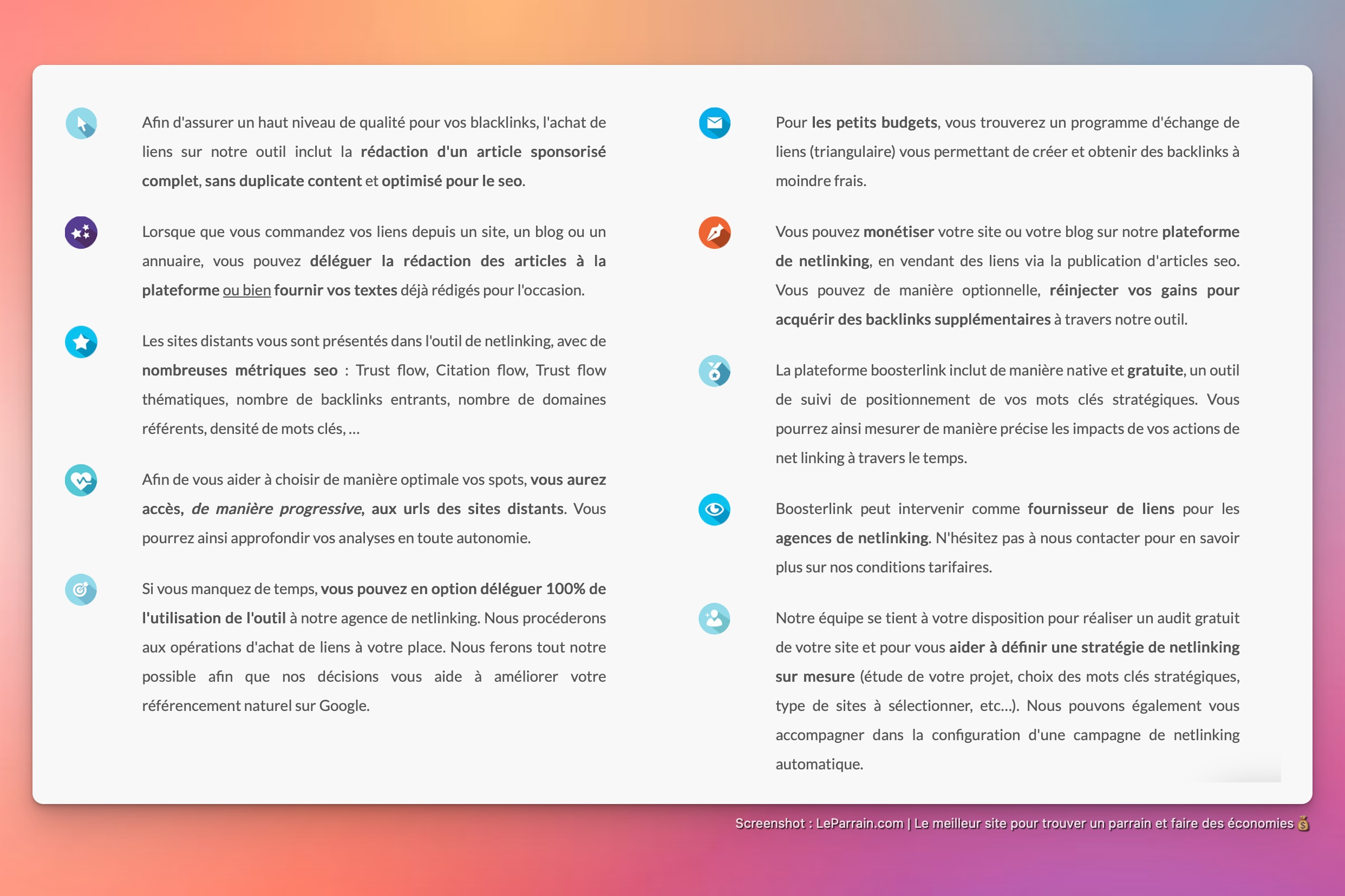 Capture d'écran 7 du programme de parrainage BoosterLink