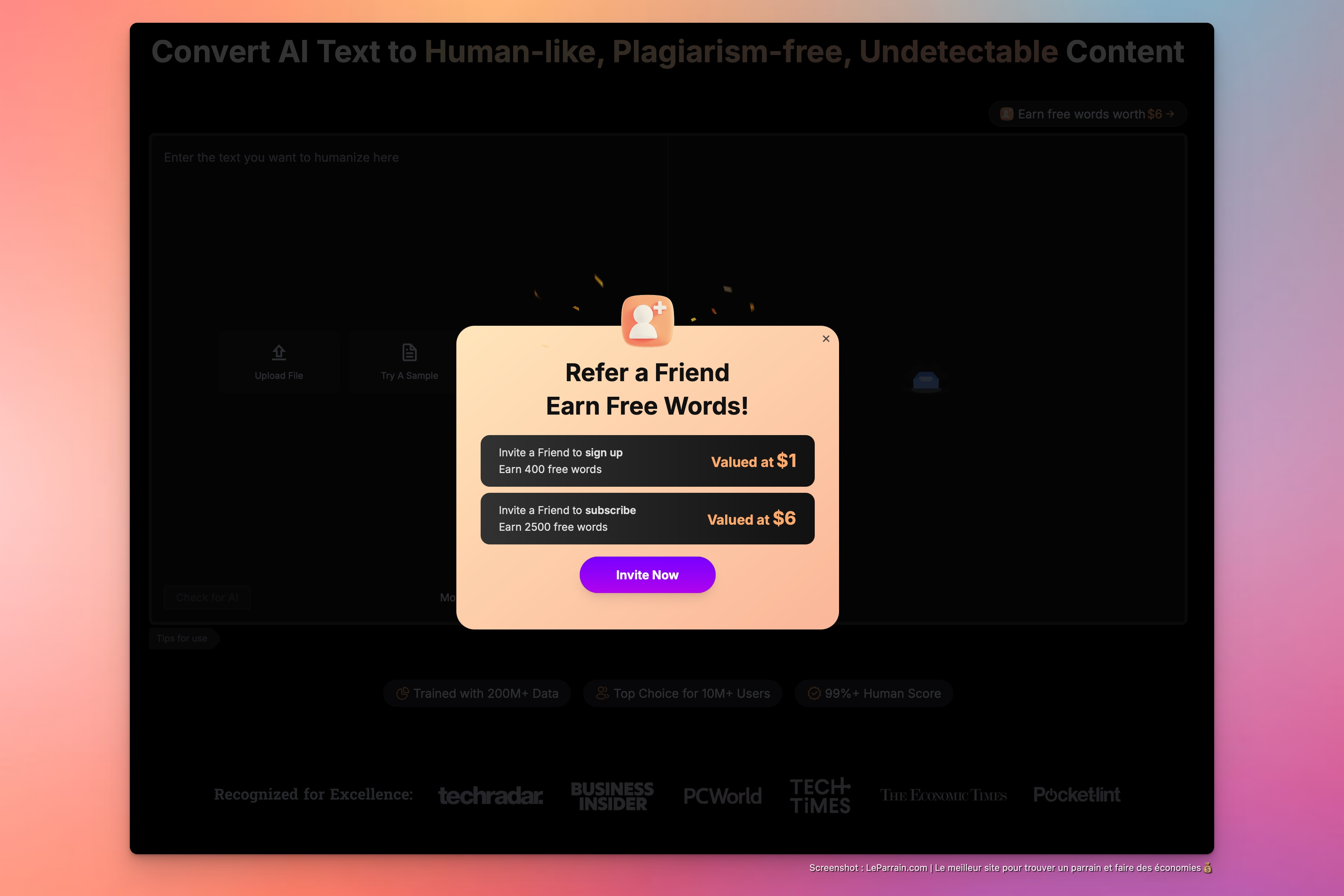 Capture d'écran 4 du programme de parrainage BypassGPT