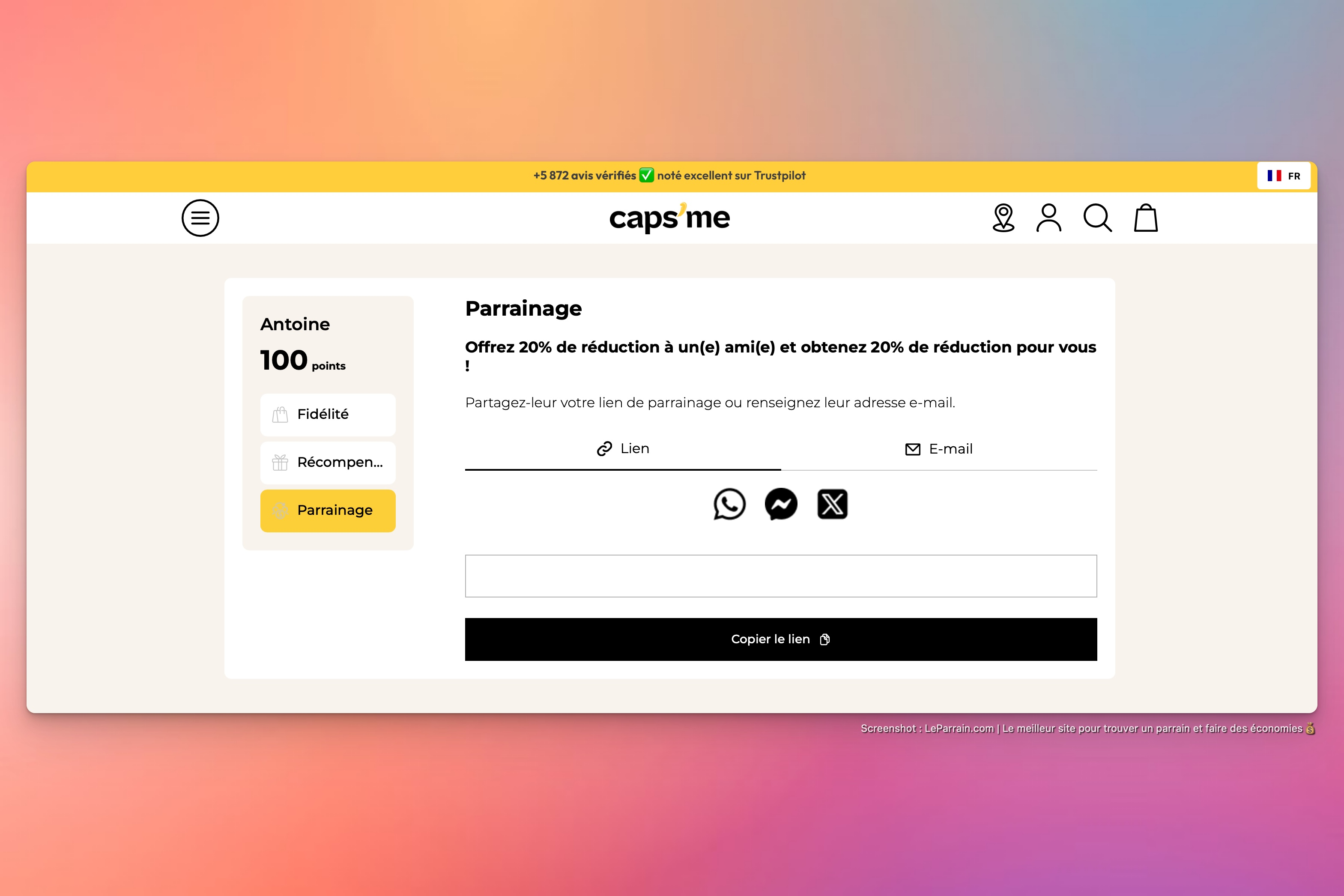 Capture d'écran 2 du programme de parrainage Caps Me