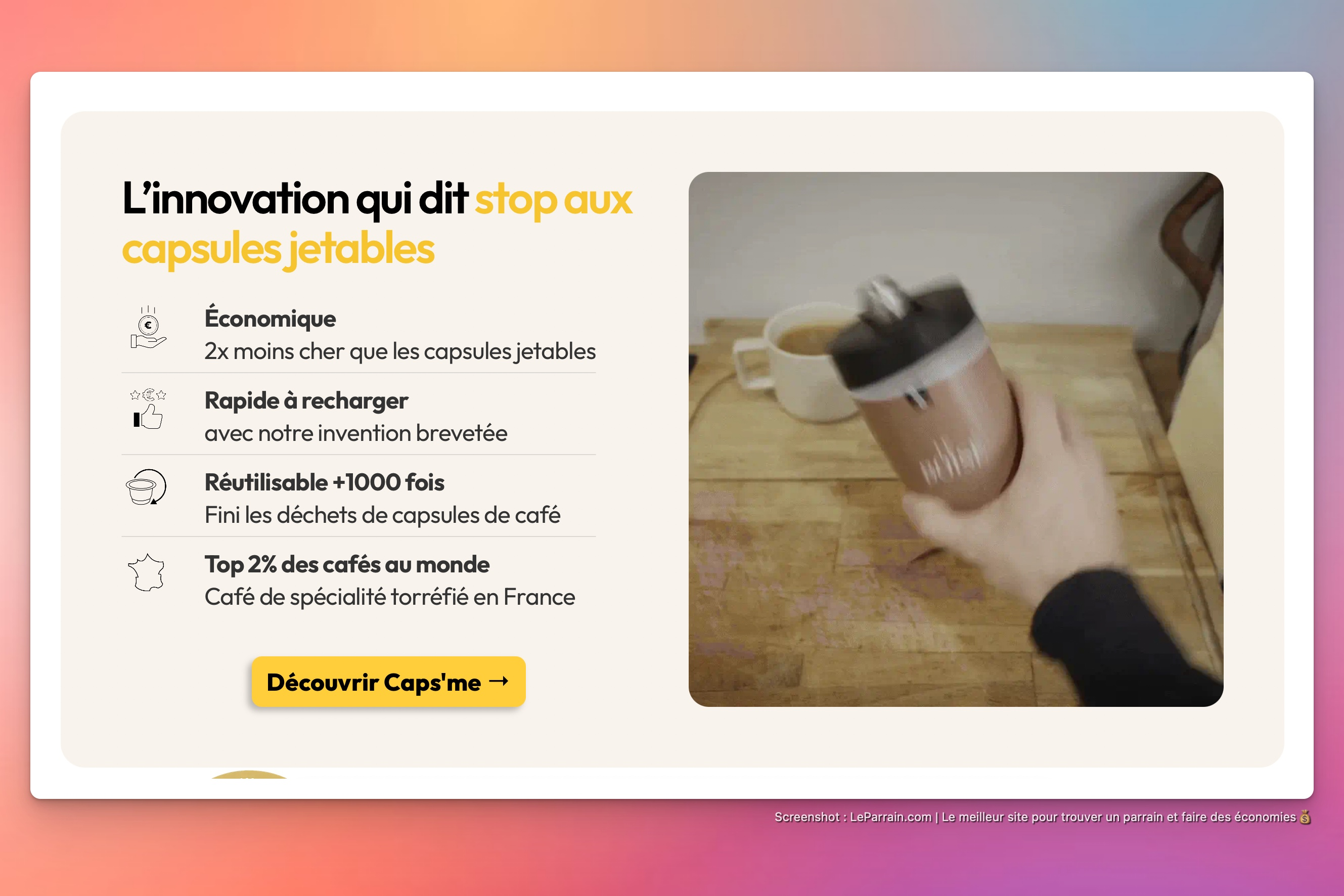 Capture d'écran 6 du programme de parrainage Caps Me