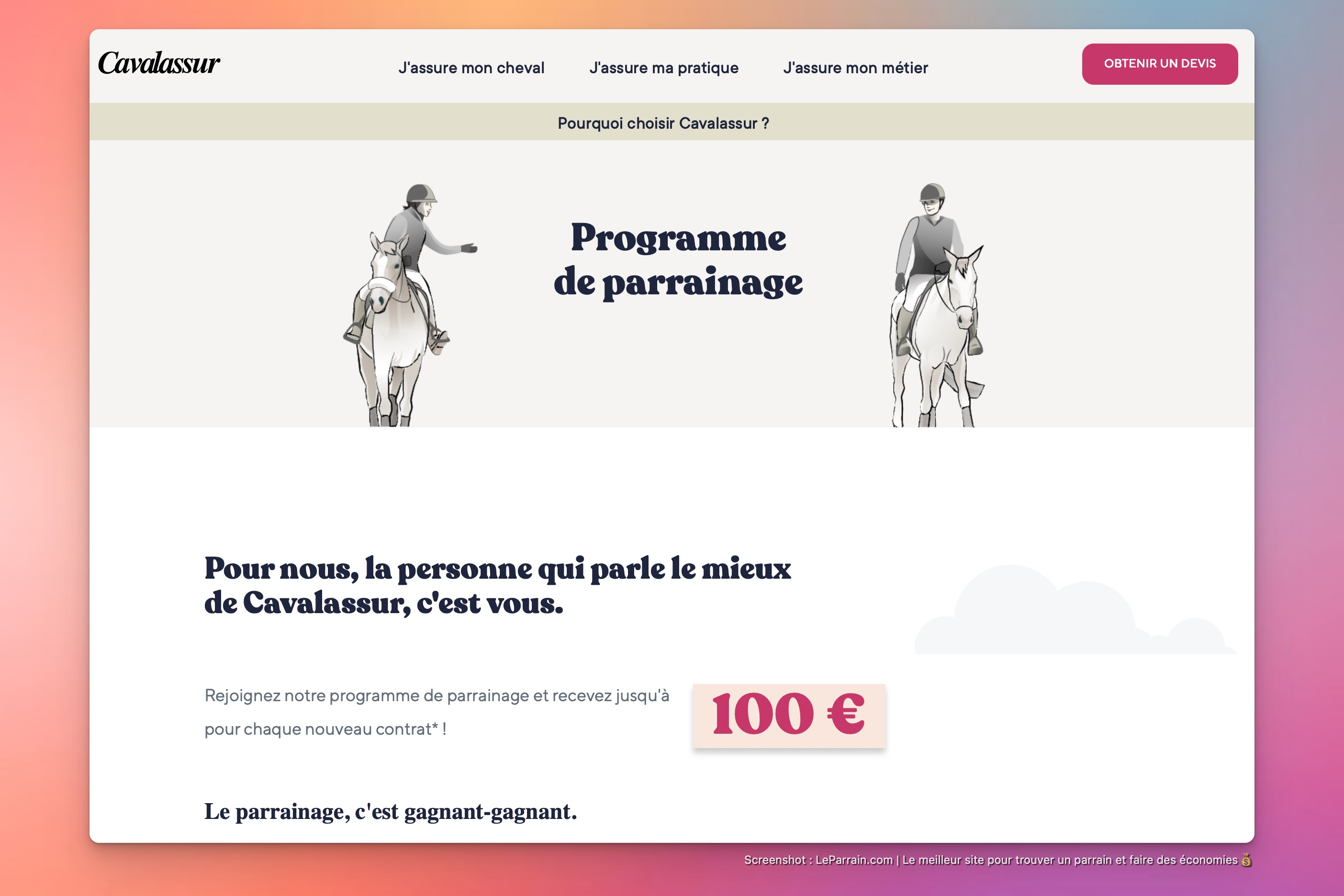 Capture d'écran 1 du programme de parrainage Cavalassur