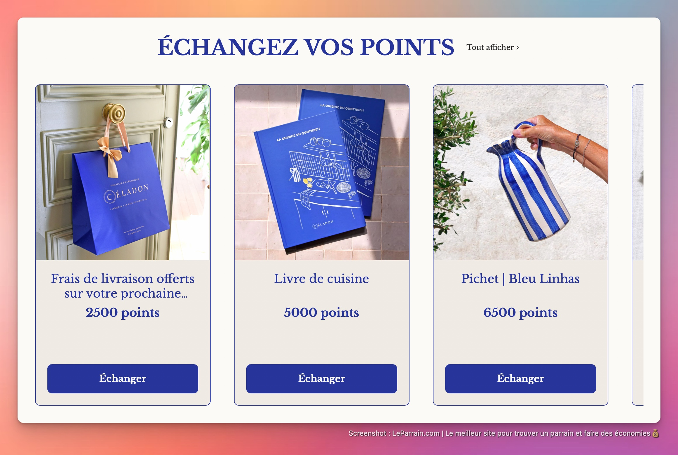 Capture d'écran 1 du programme de parrainage Céladon Paris