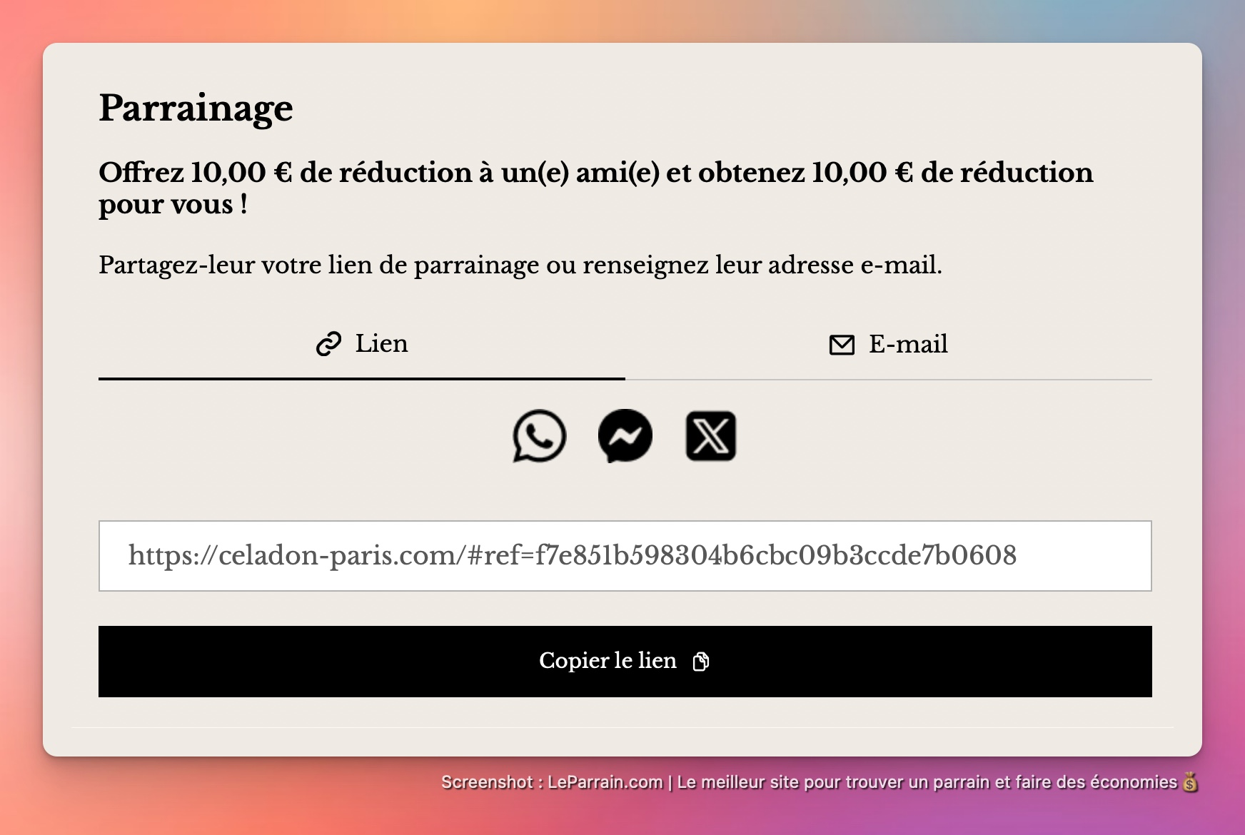 Capture d'écran 7 du programme de parrainage Céladon Paris