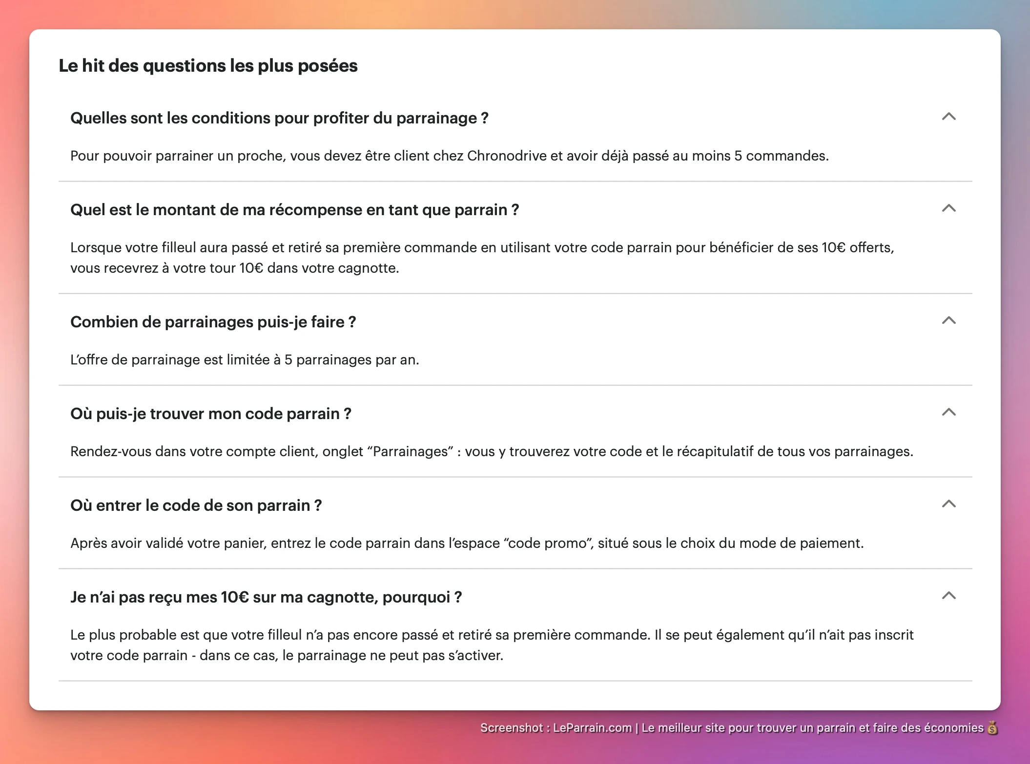 Capture d'écran 5 du programme de parrainage Chronodrive