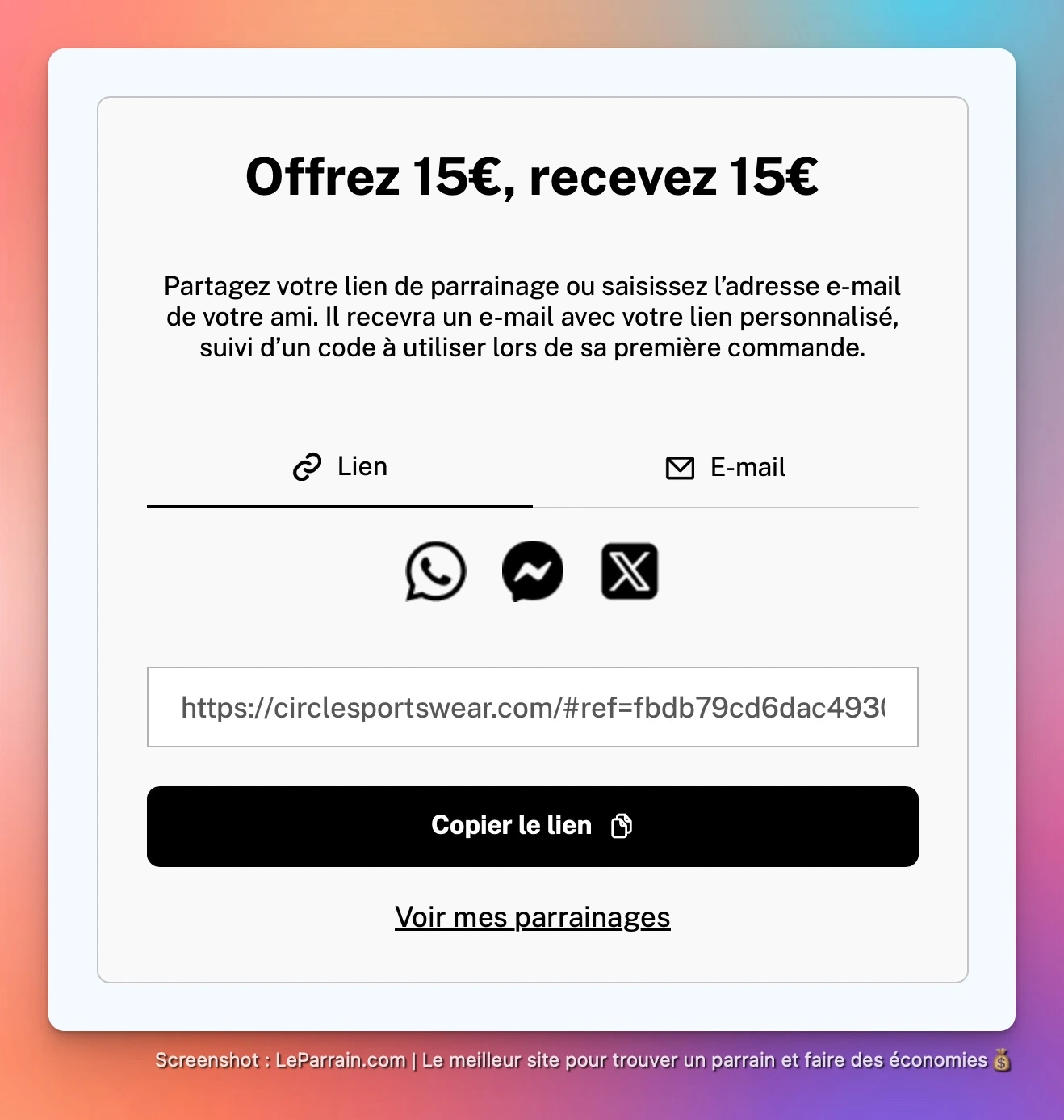 Capture d'écran 3 du programme de parrainage Circle Sportswear