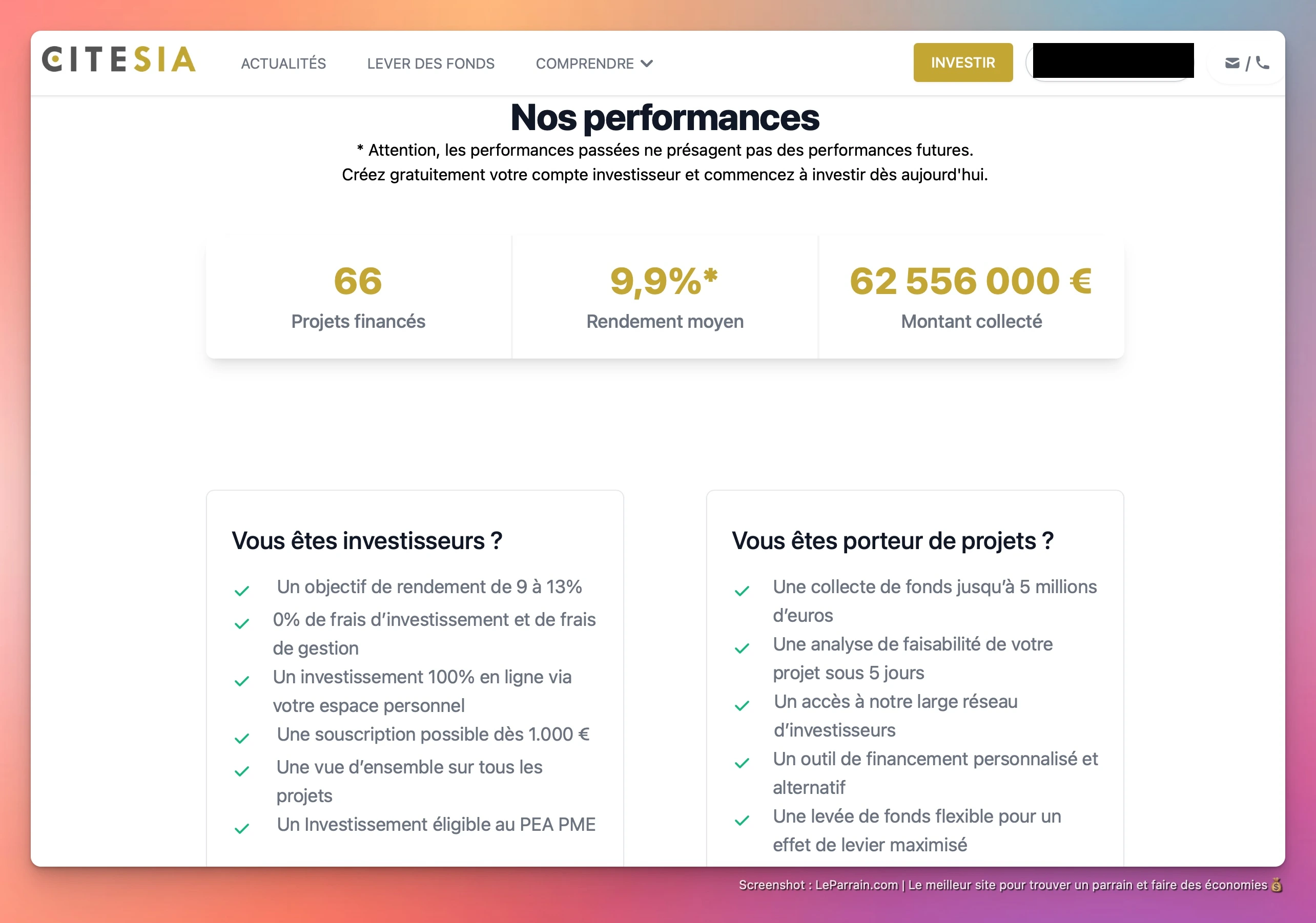 Capture d'écran 1 du programme de parrainage Citesia