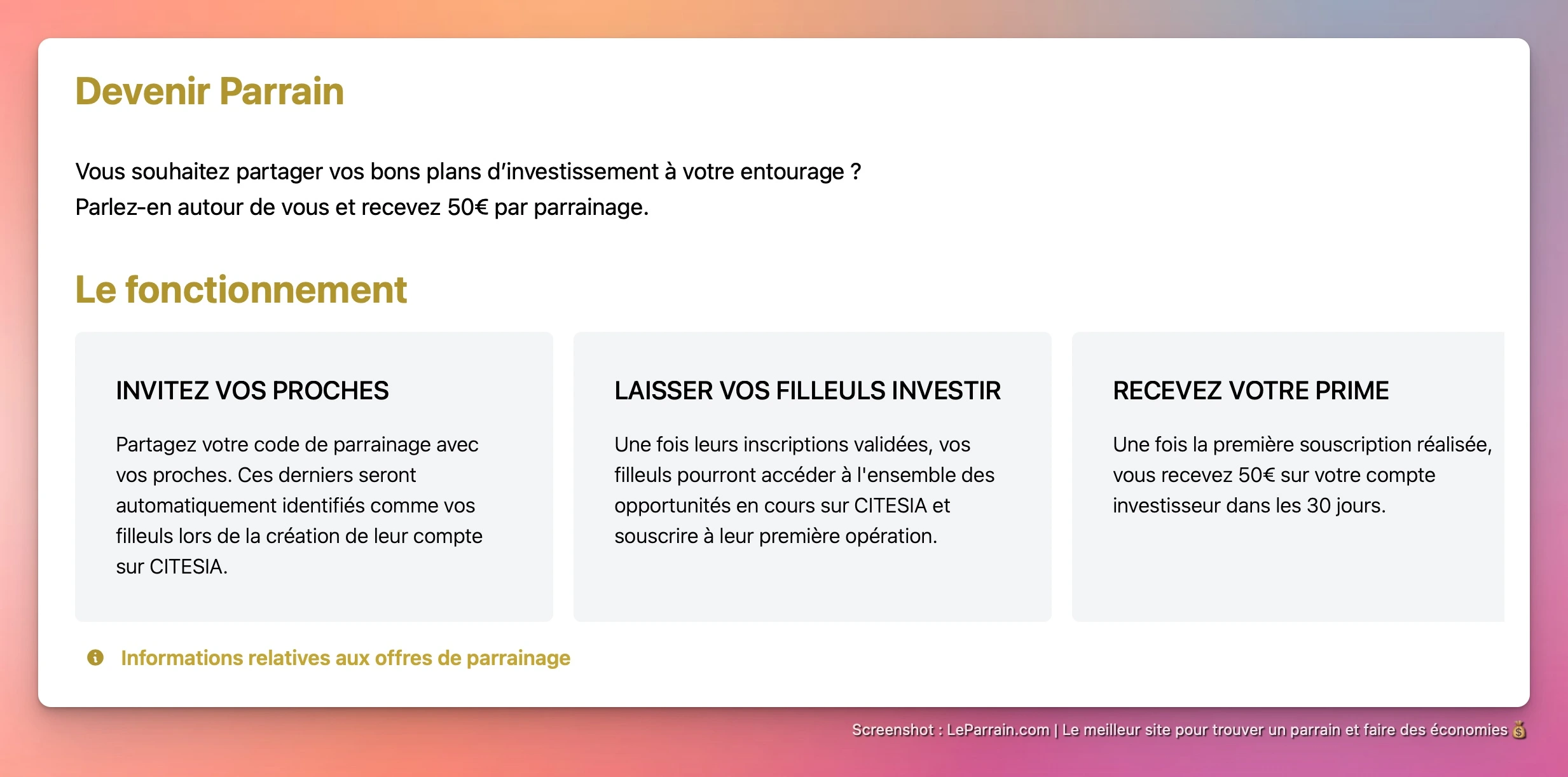 Capture d'écran 3 du programme de parrainage Citesia