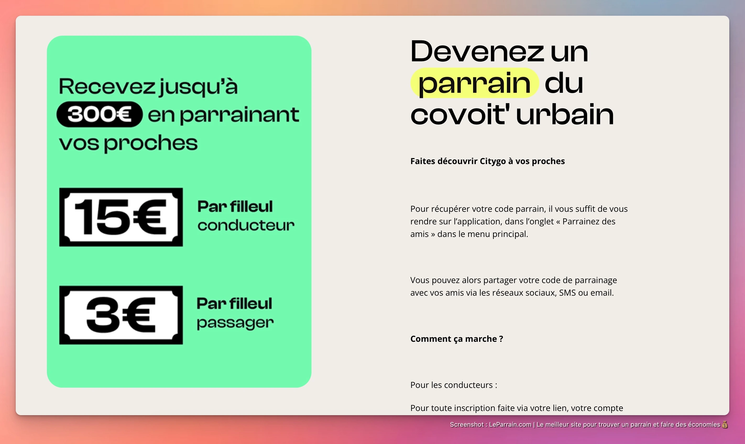 Capture d'écran 2 du programme de parrainage Citygo