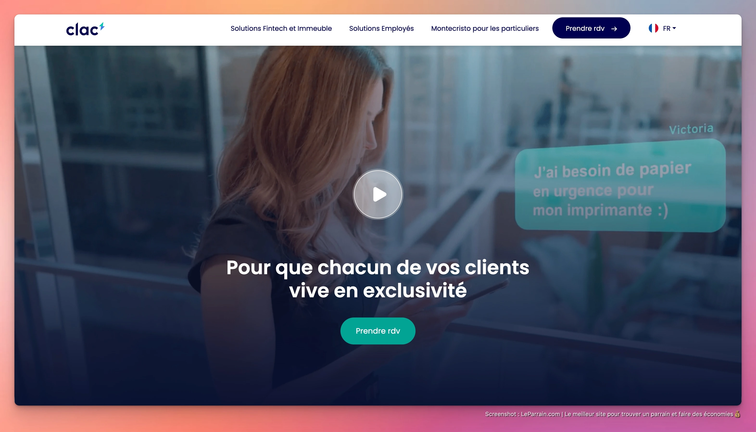 Capture d'écran 1 du programme de parrainage Clac.io