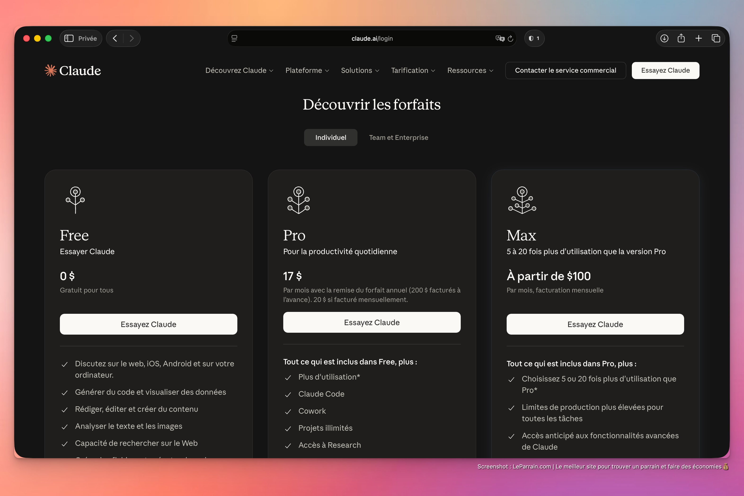 Capture d'écran 3 du programme de parrainage Claude