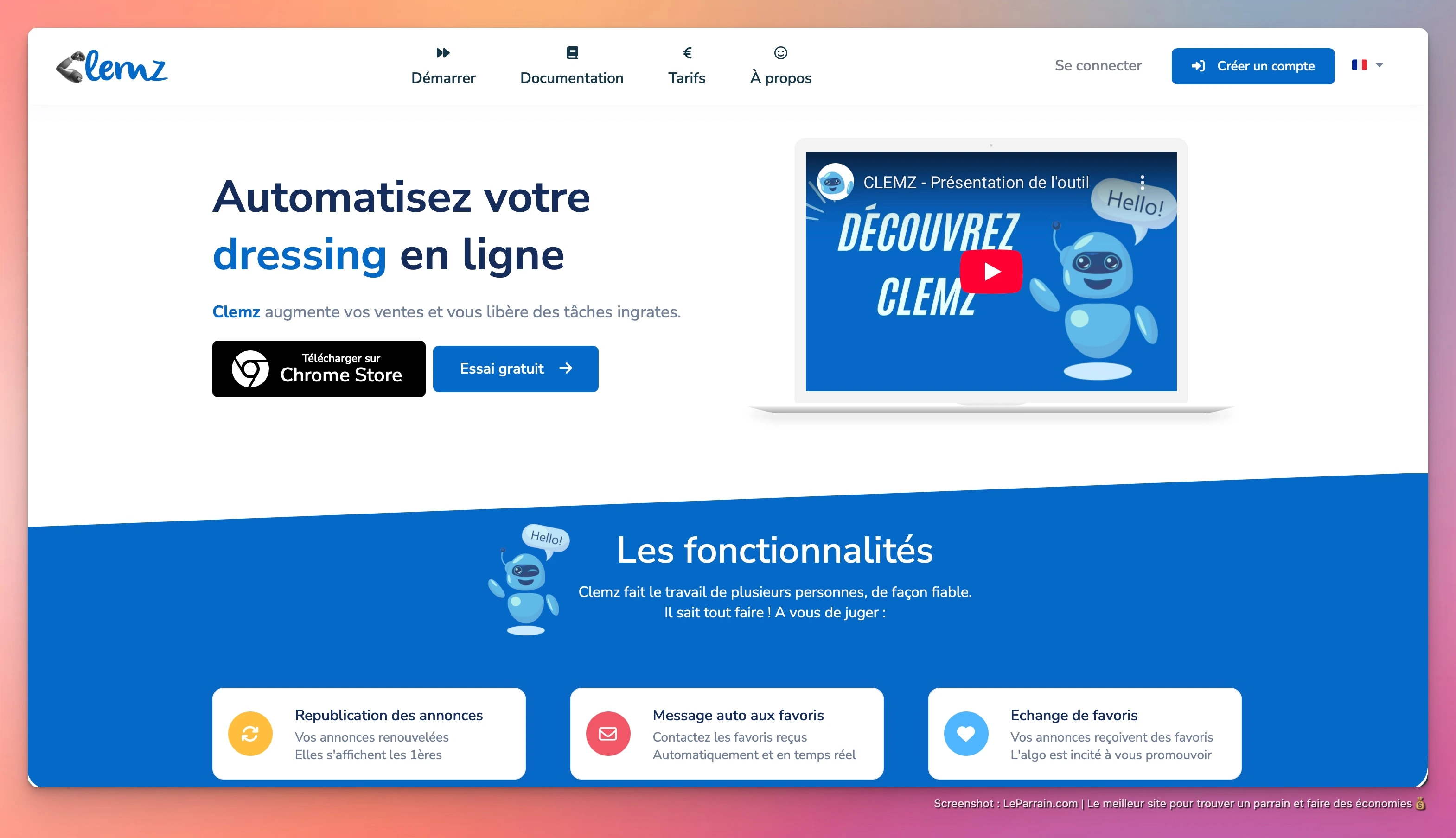 Capture d'écran 3 du programme de parrainage Clemz