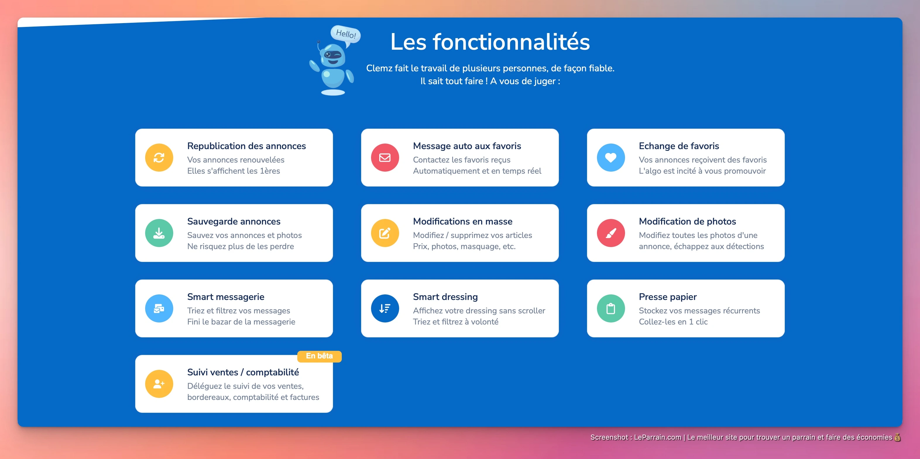 Capture d'écran 5 du programme de parrainage Clemz
