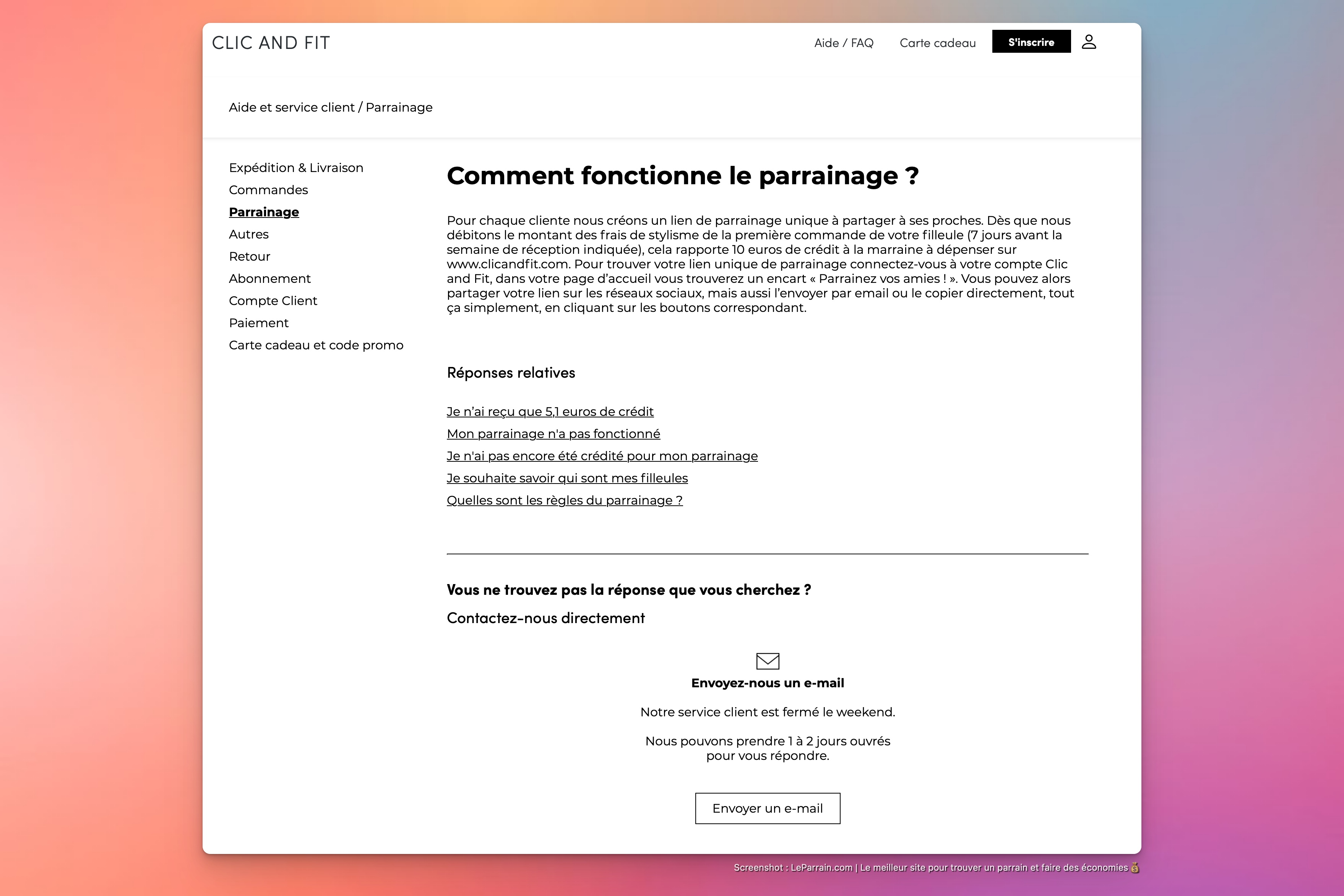 Capture d'écran 8 du programme de parrainage Clic & Fit