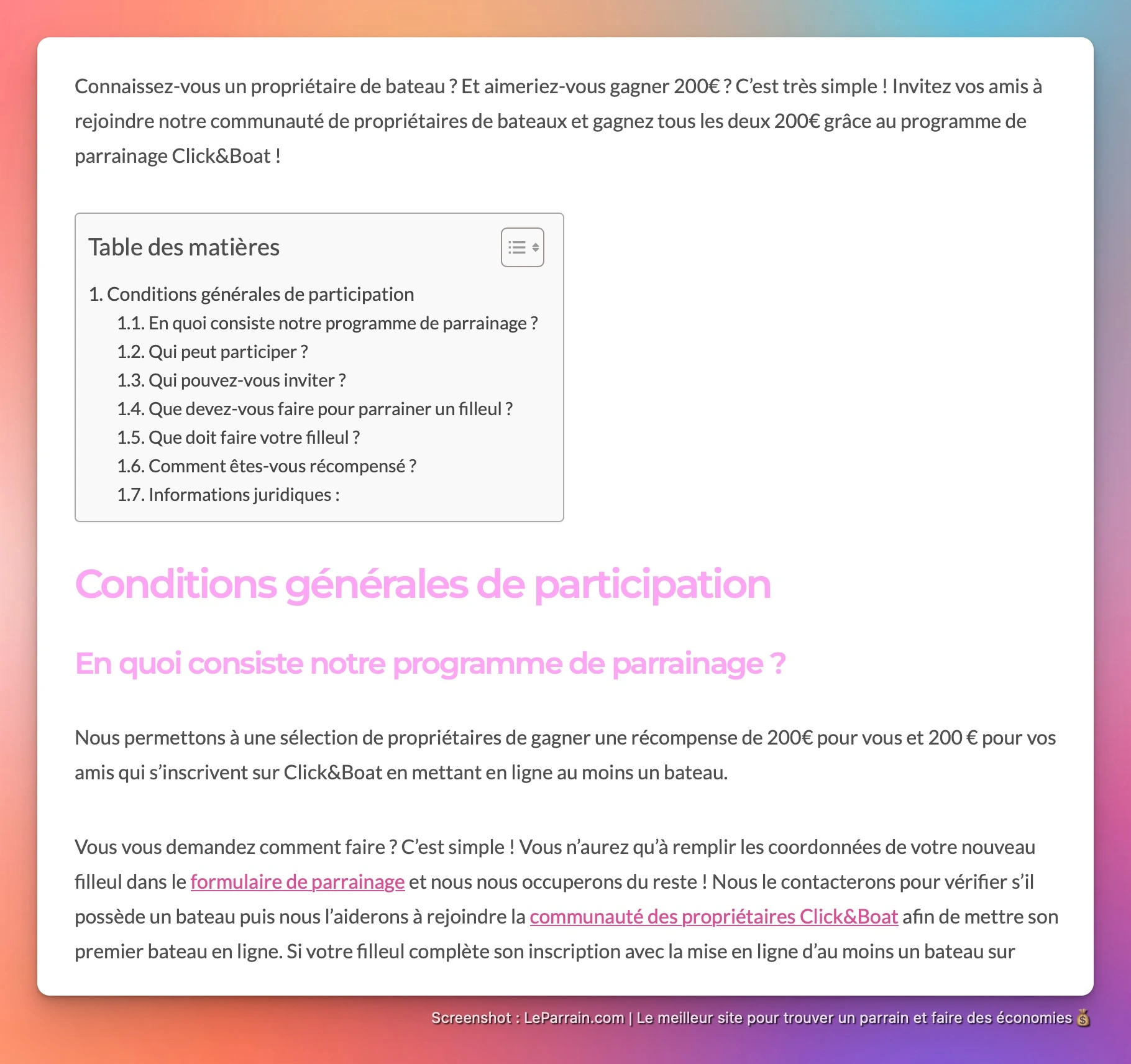 Capture d'écran 3 du programme de parrainage Click&Boat