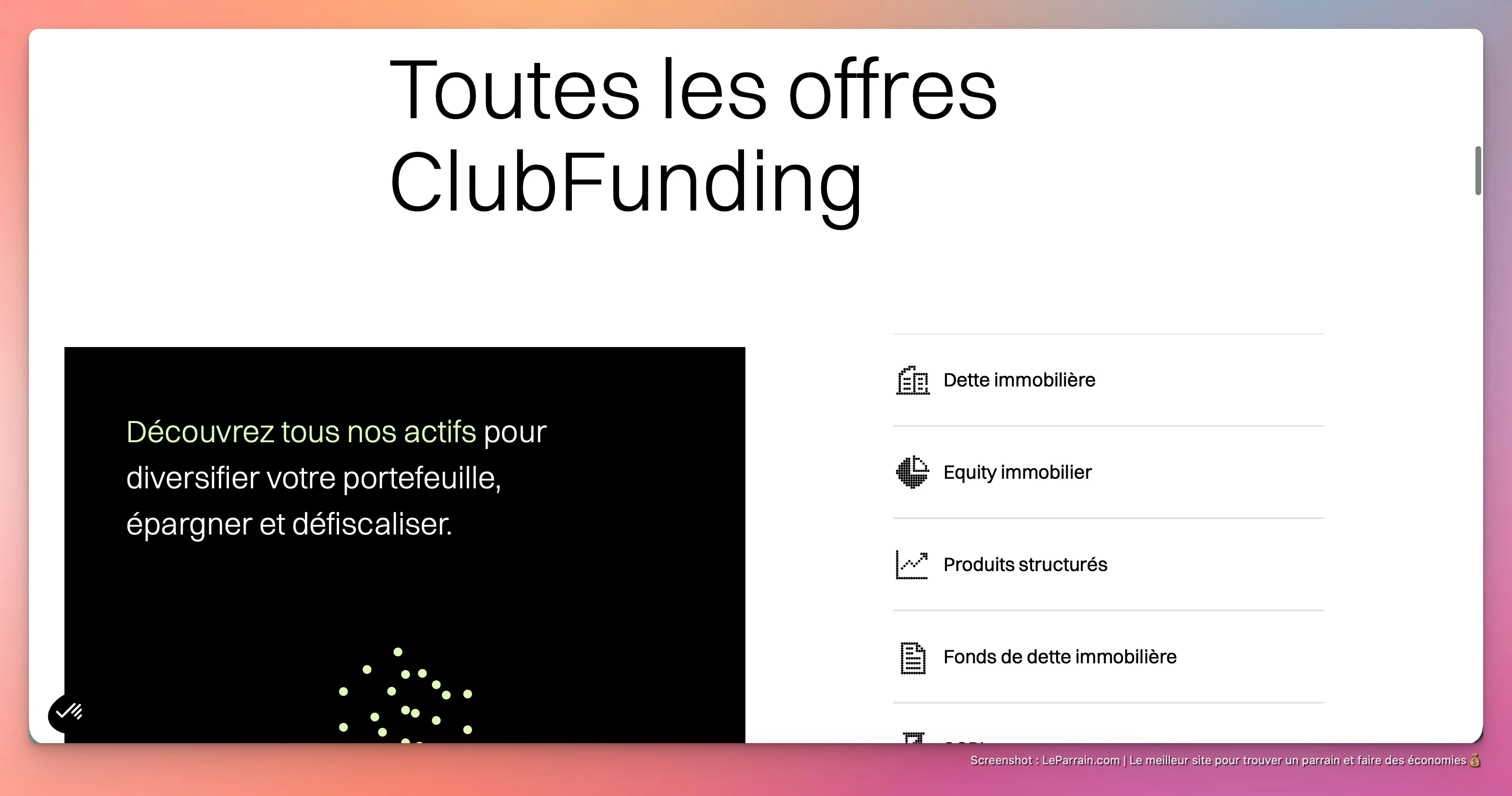 Capture d'écran 1 du programme de parrainage ClubFunding