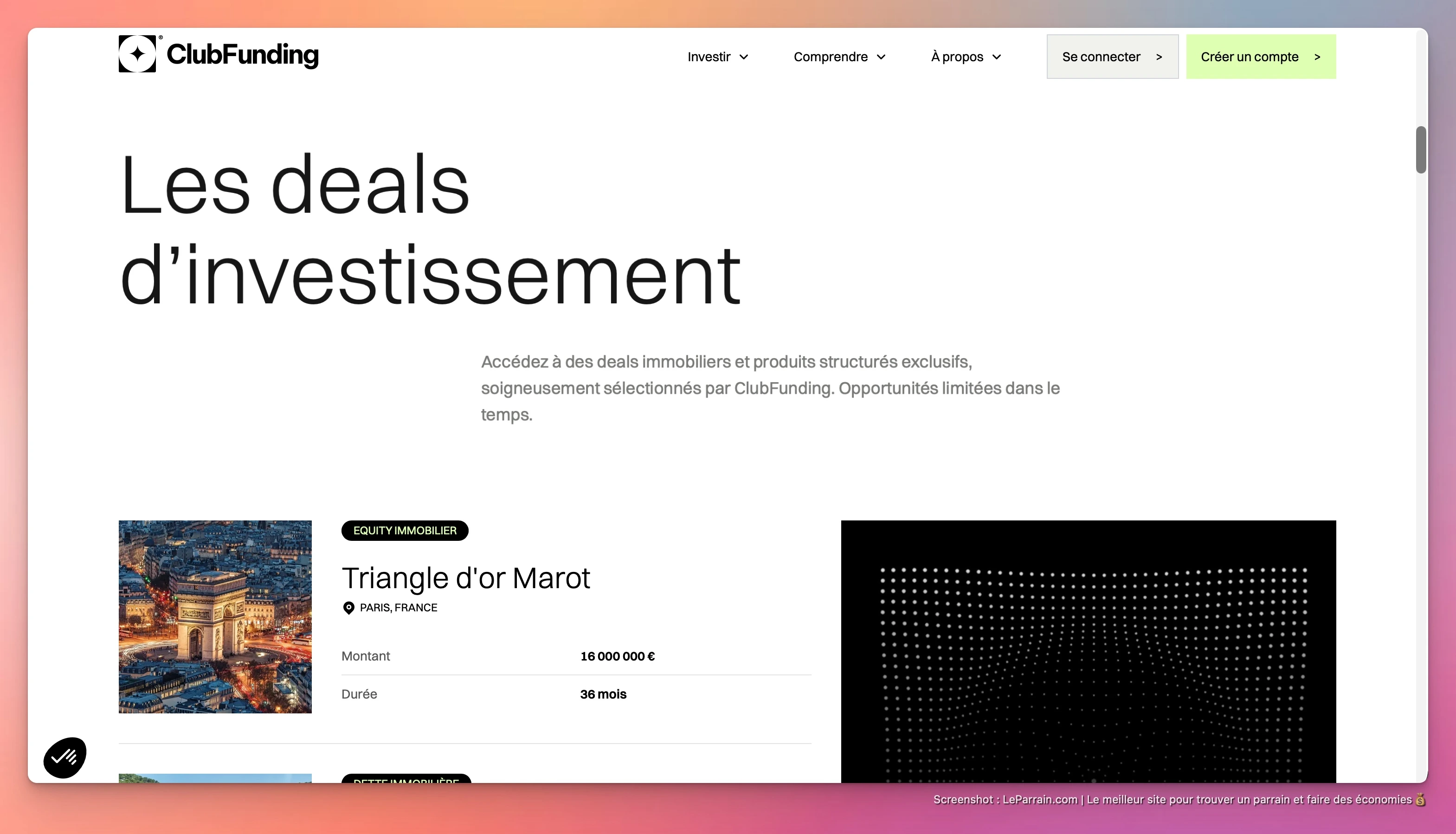 Capture d'écran 2 du programme de parrainage ClubFunding