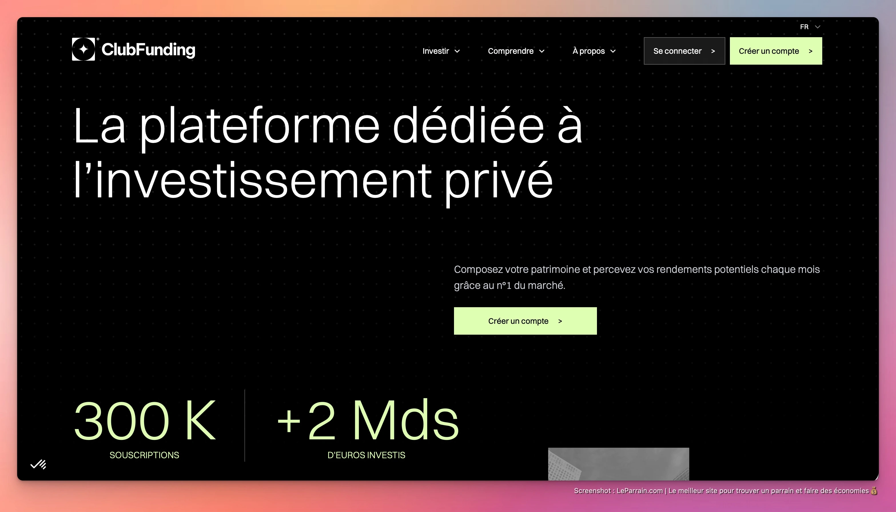 Capture d'écran 3 du programme de parrainage ClubFunding