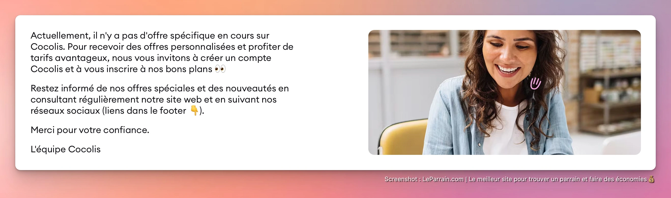 Capture d'écran 2 du programme de parrainage Cocolis