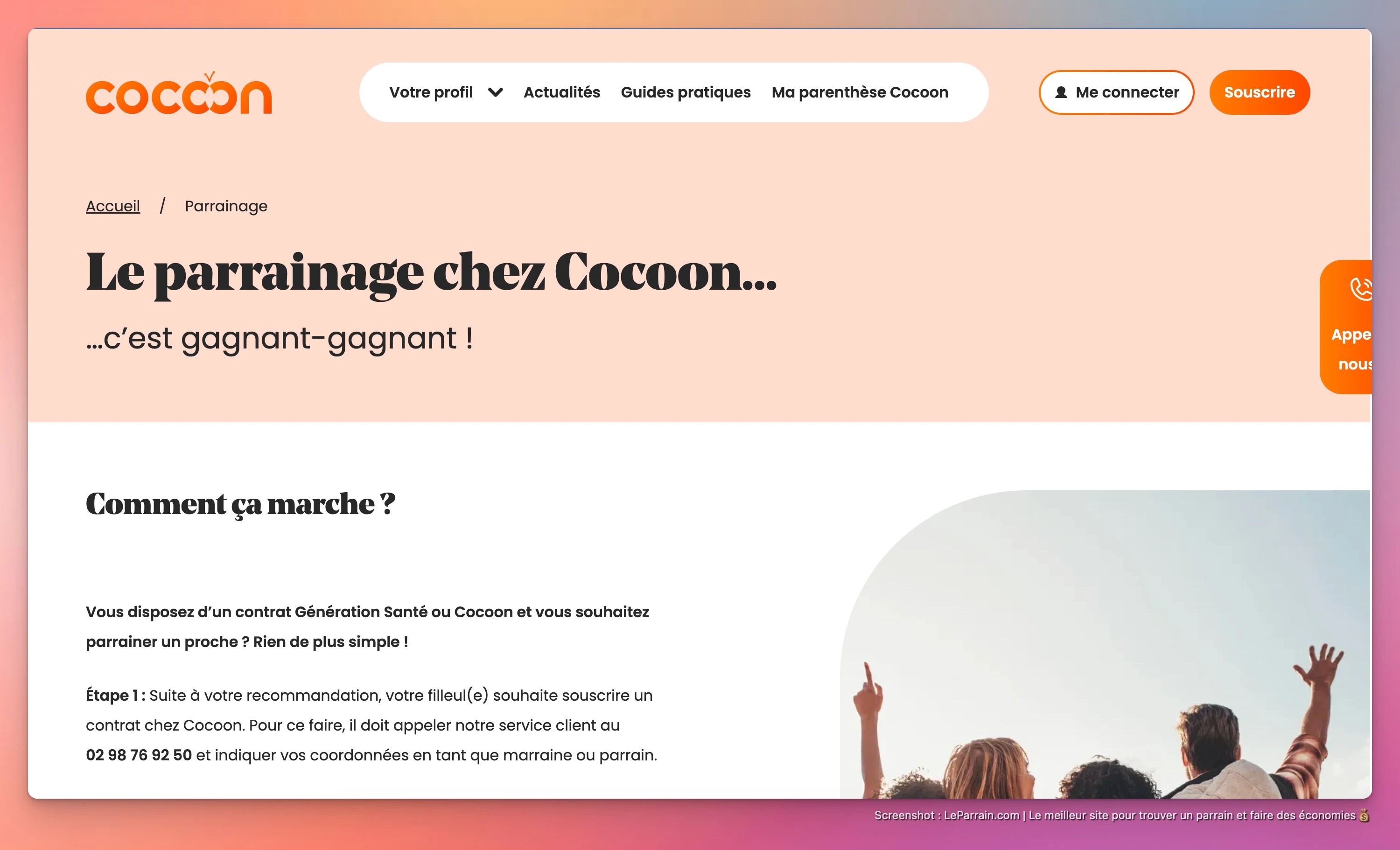 Capture d'écran 1 du programme de parrainage Cocoon