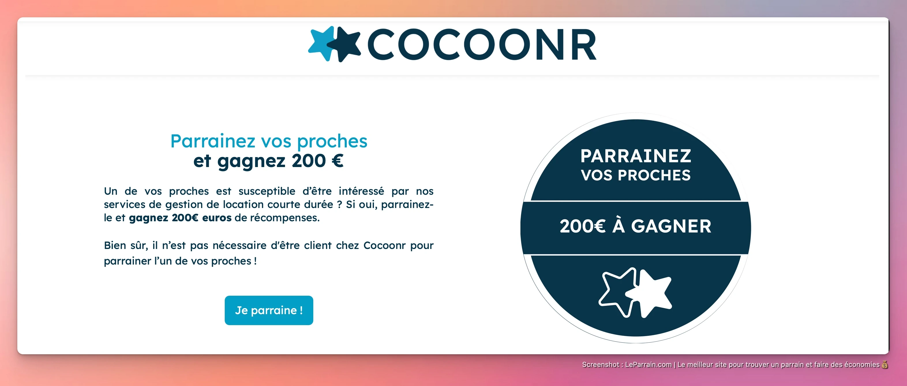 Capture d'écran 1 du programme de parrainage Cocoonr