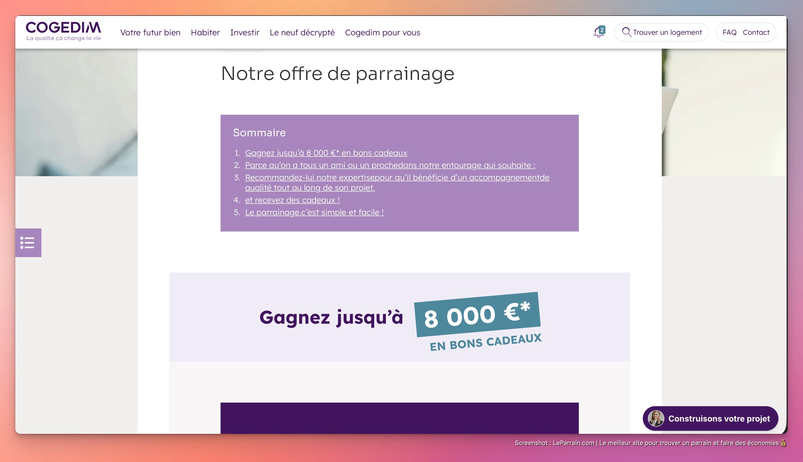 Capture d'écran 1 du programme de parrainage Cogedim