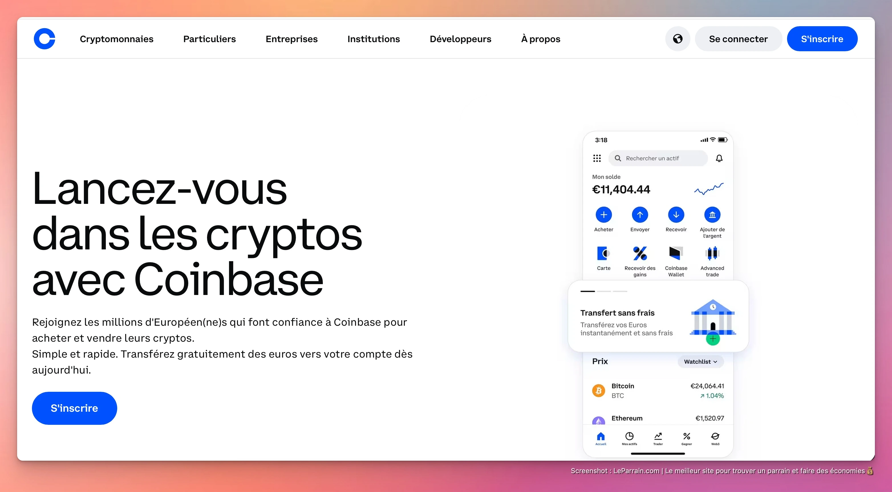 Capture d'écran 2 du programme de parrainage Coinbase