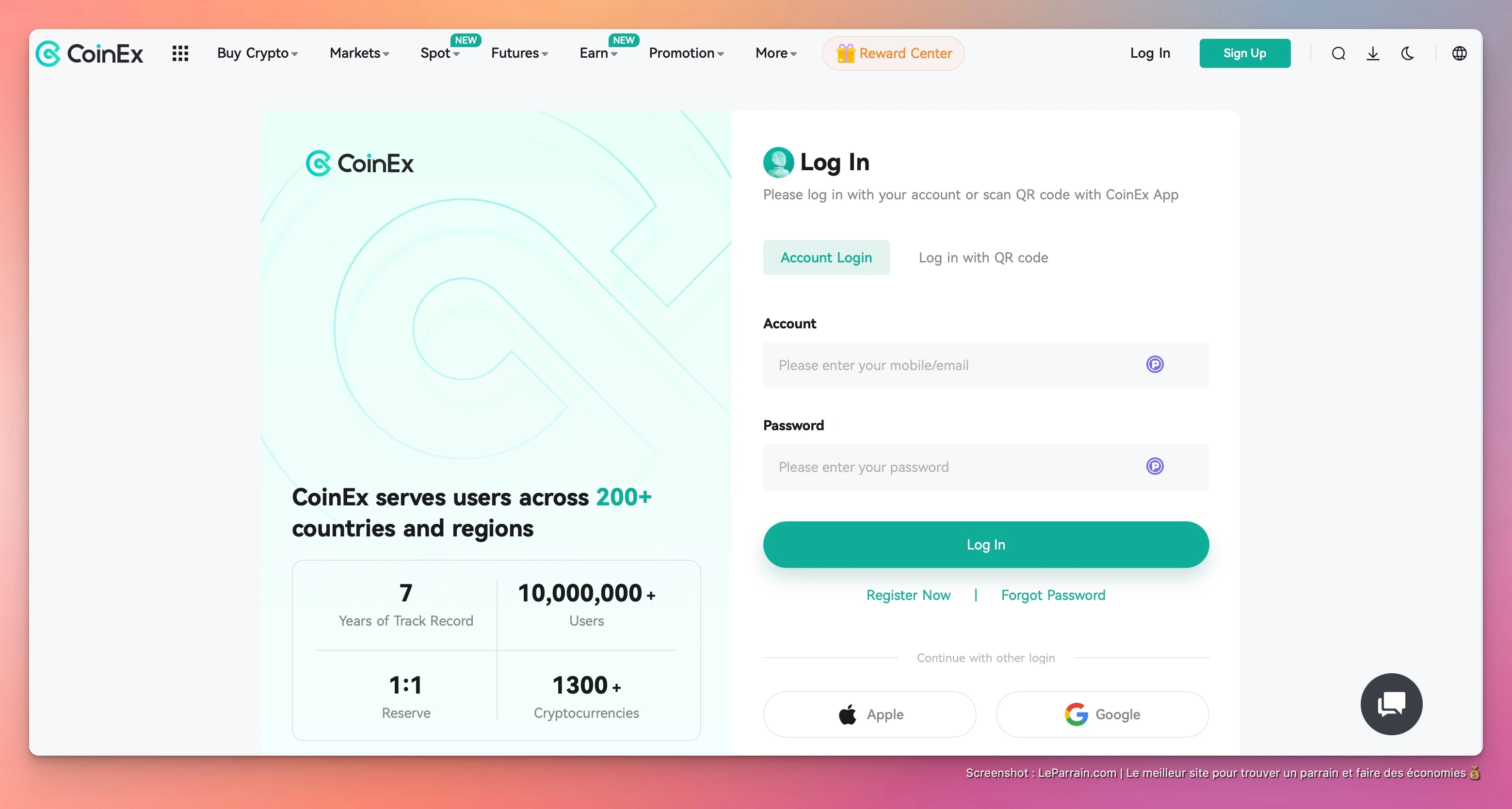 Capture d'écran 2 du programme de parrainage CoinEx