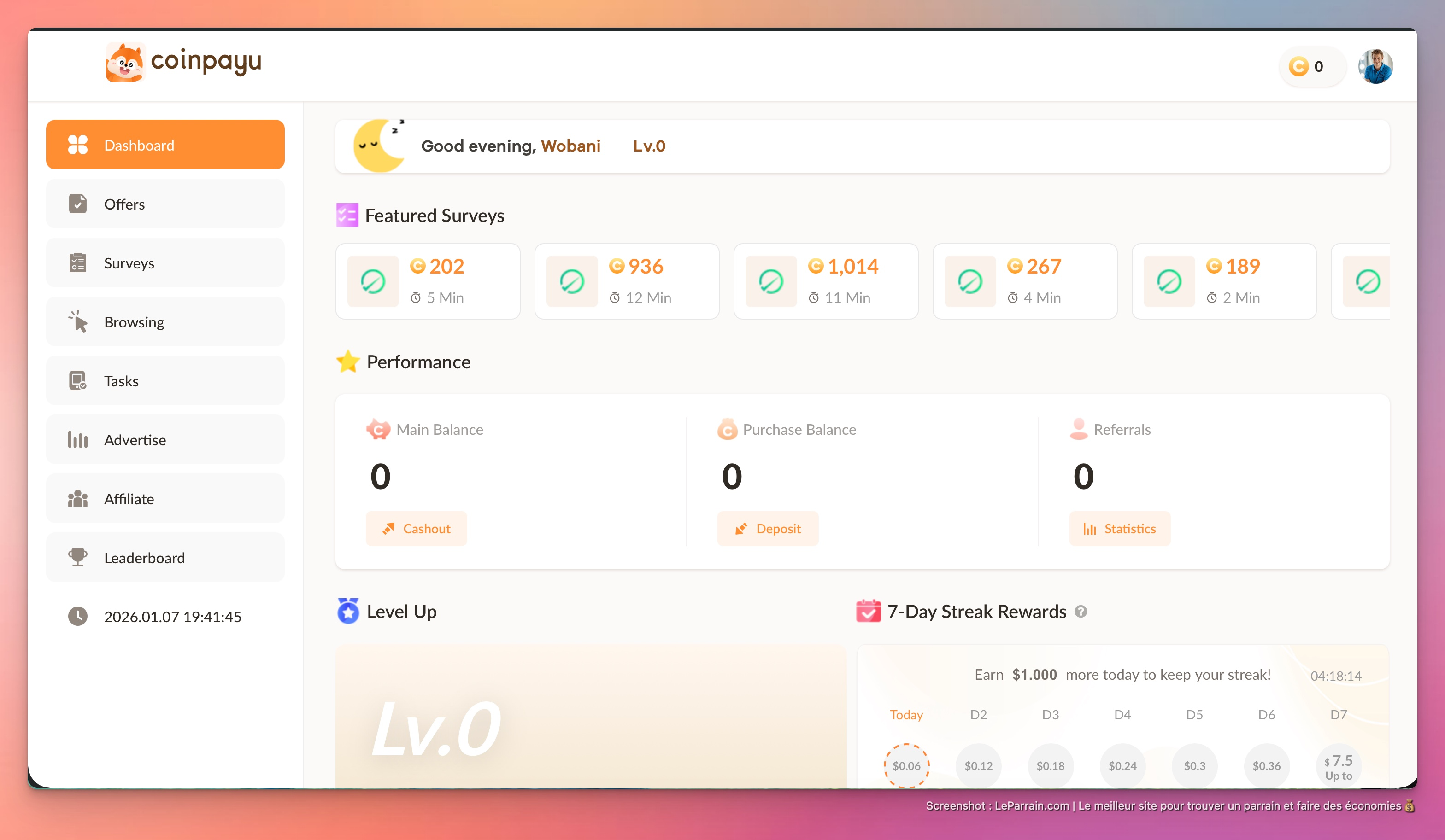 Capture d'écran 2 du programme de parrainage Coinpayu
