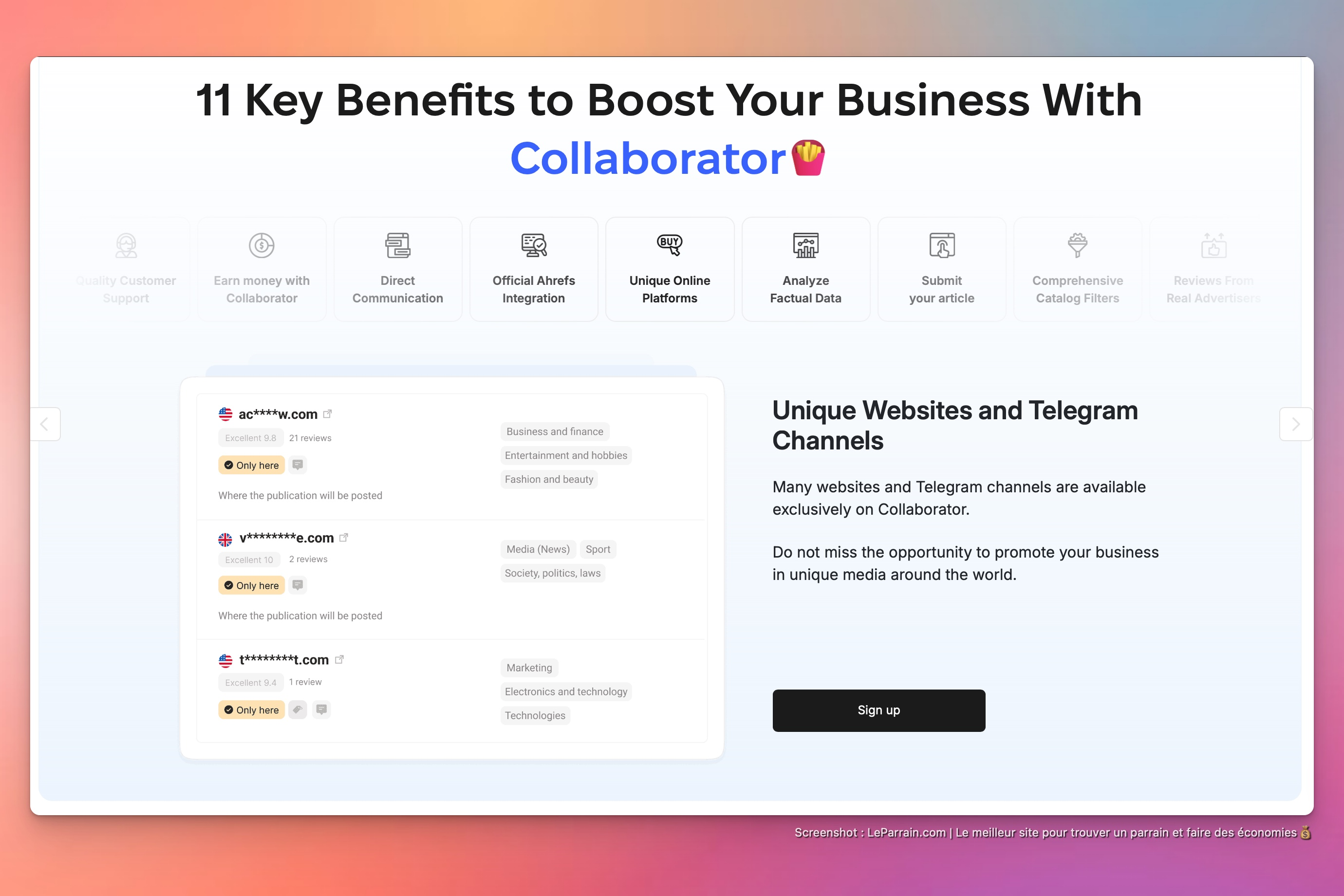 Capture d'écran 5 du programme de parrainage Collaborator.pro